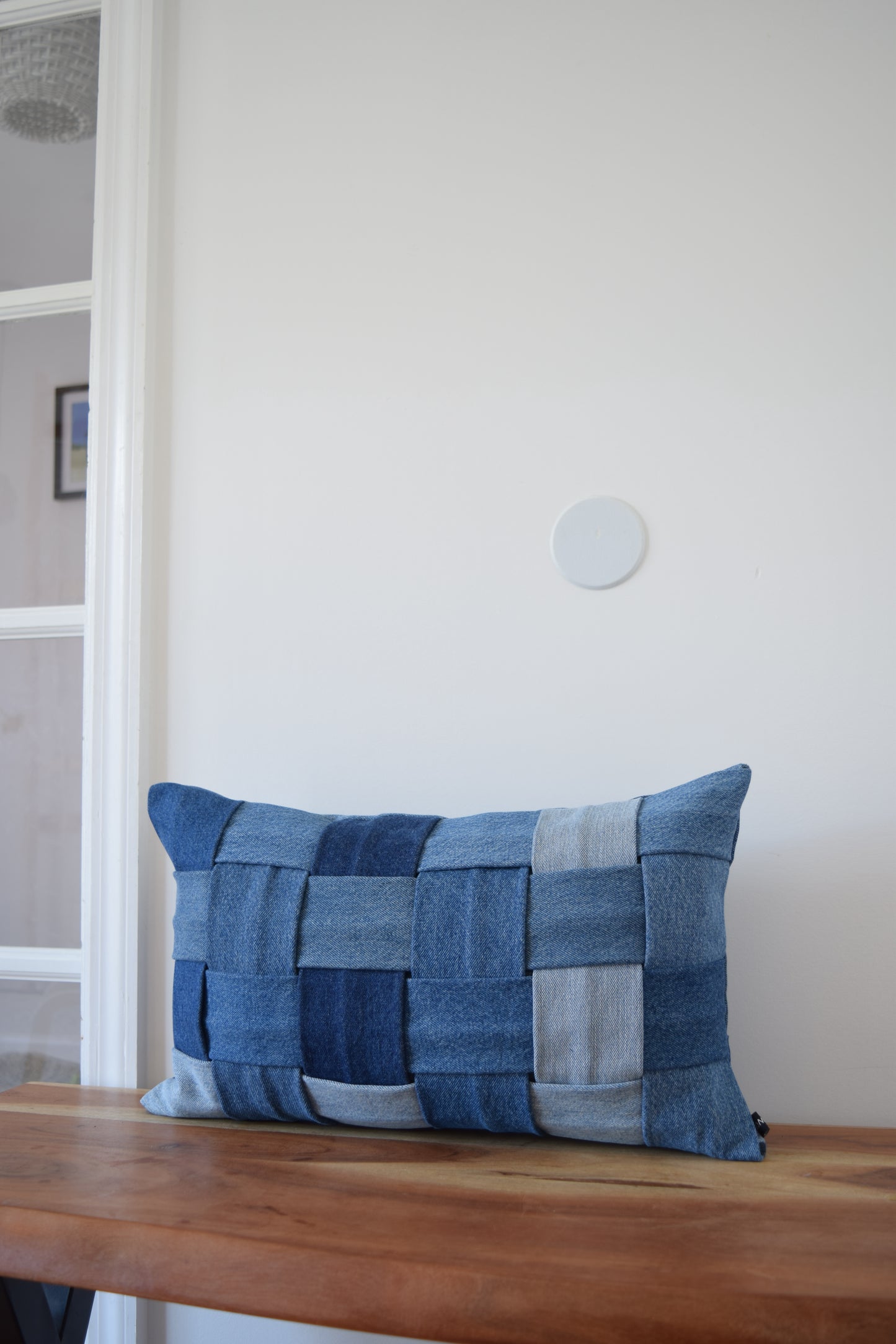 basketweave denim pillow cover 12'' x 20 ''