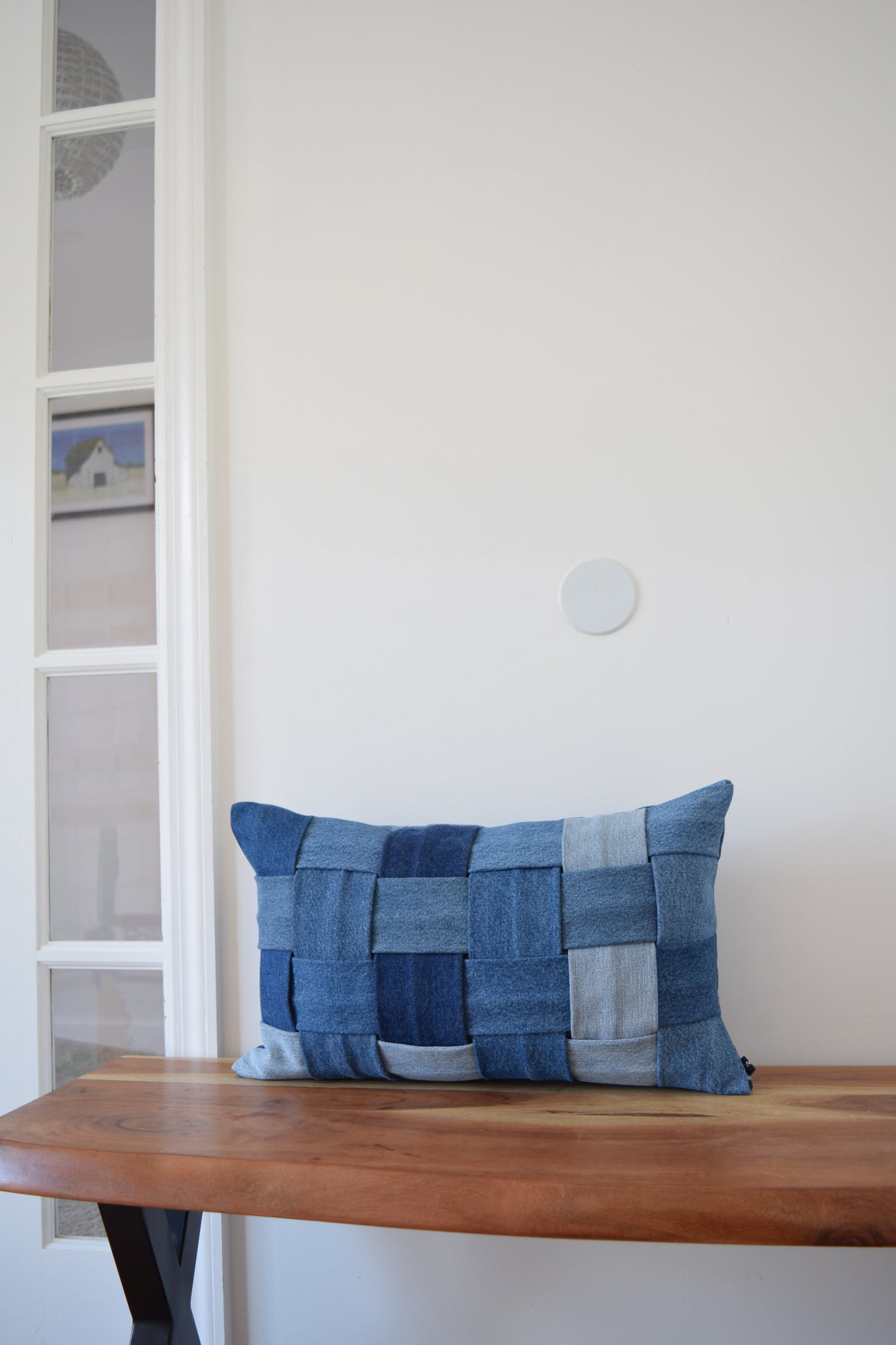basketweave denim pillow cover 12'' x 20 ''