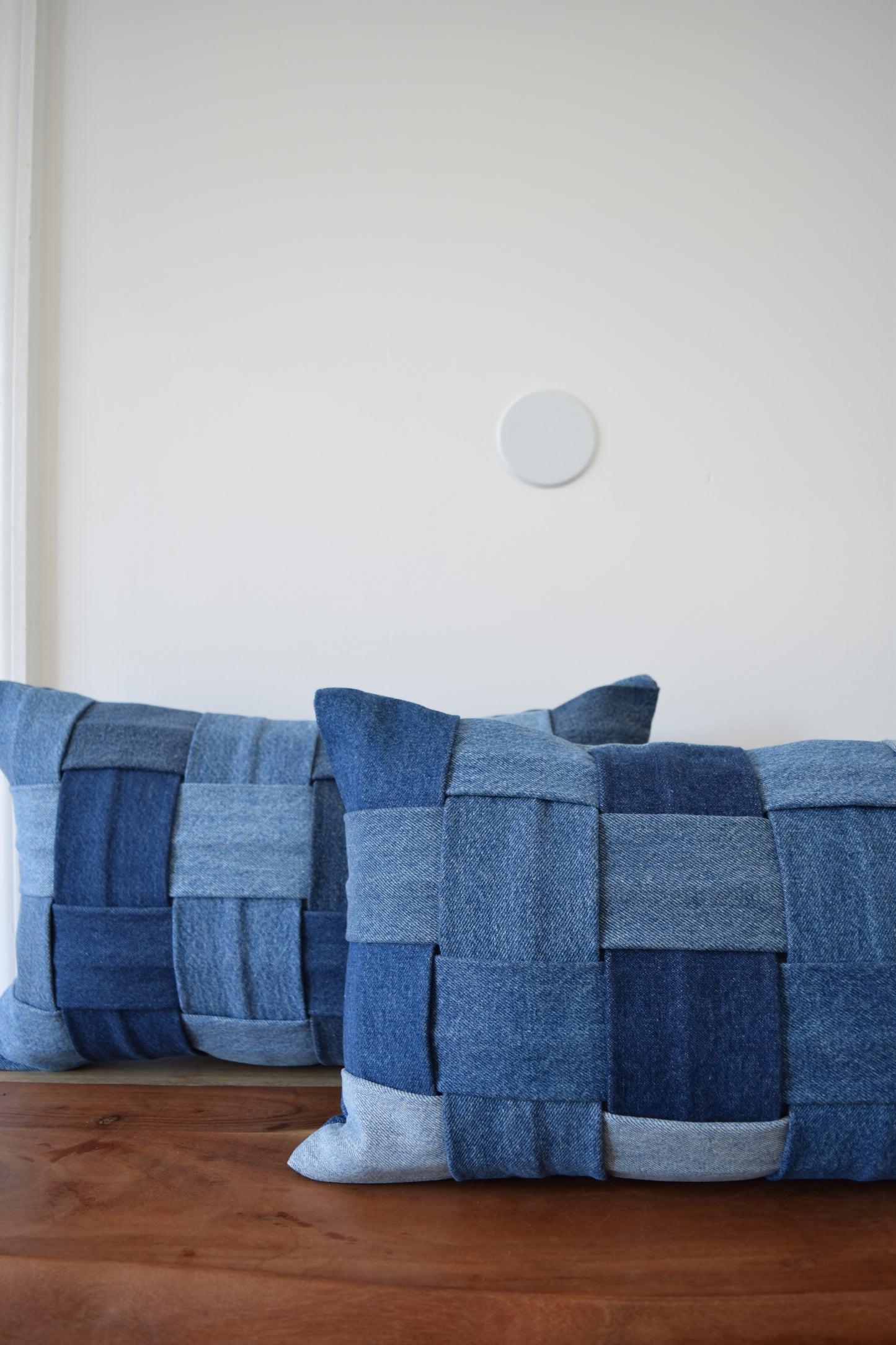 basketweave denim pillow cover 12'' x 20 ''