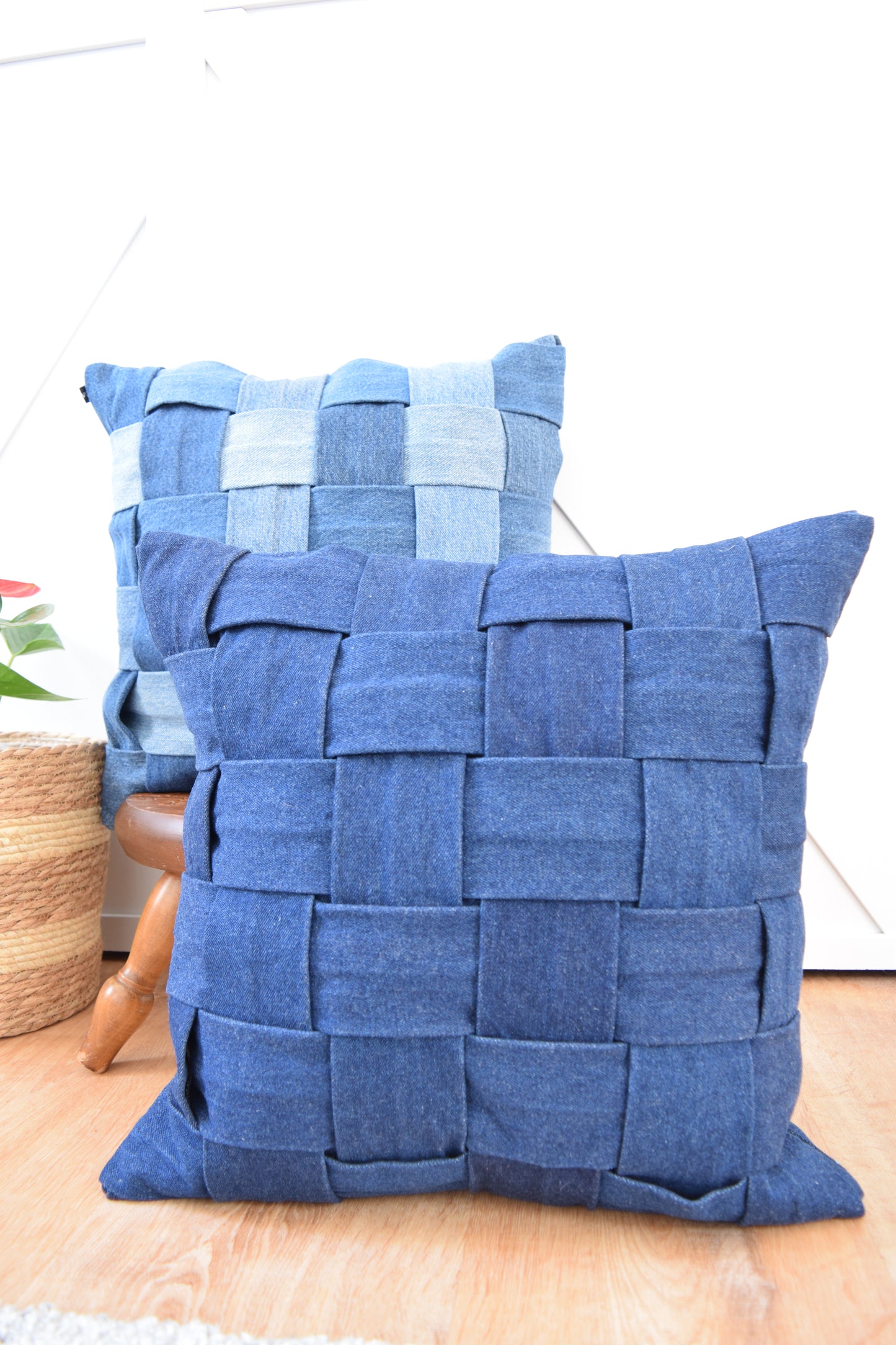 Denim Pillow Cover 18'' x 18'' Basket Weave