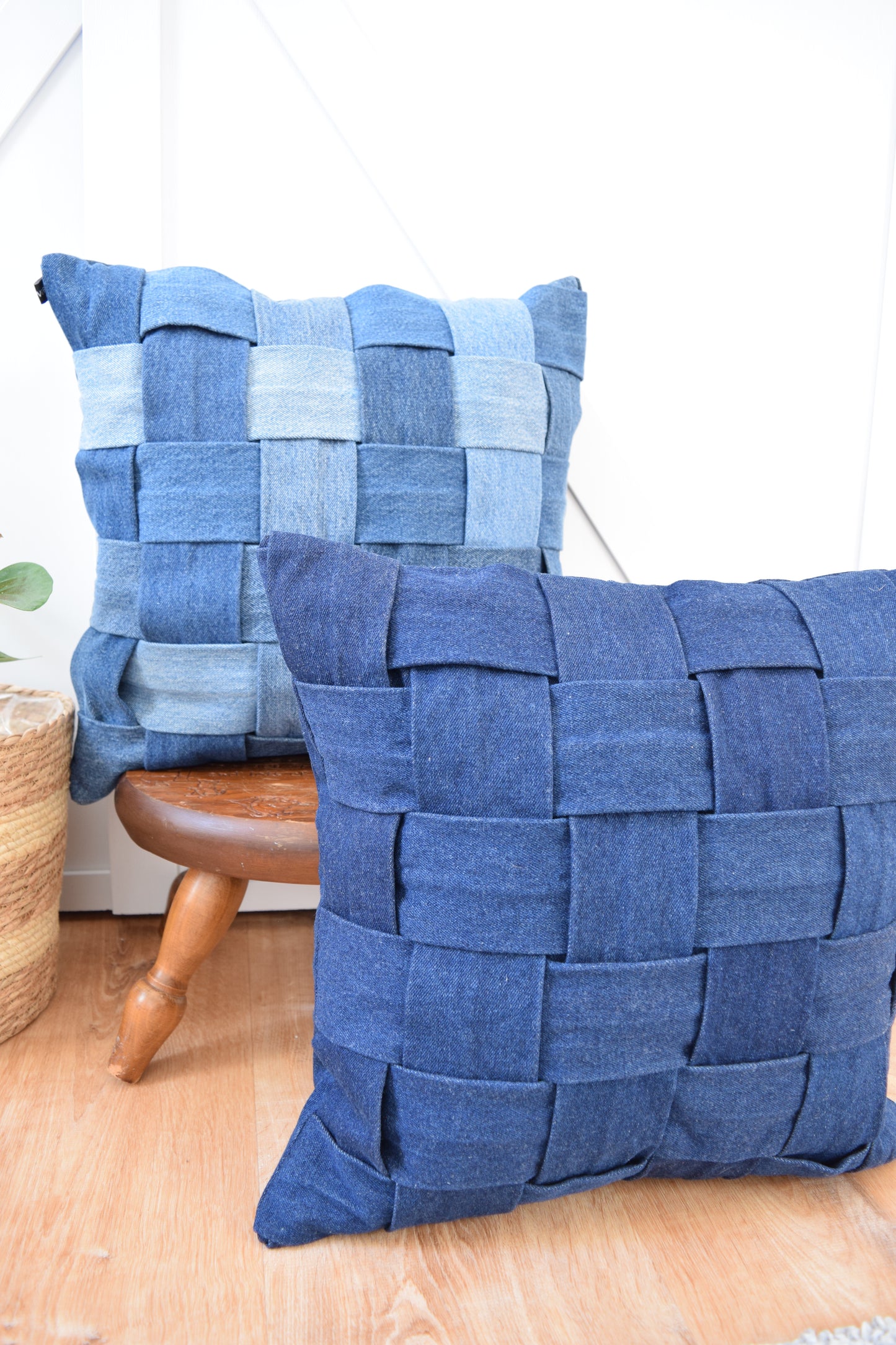 Denim Pillow Cover 18'' x 18'' Basket Weave