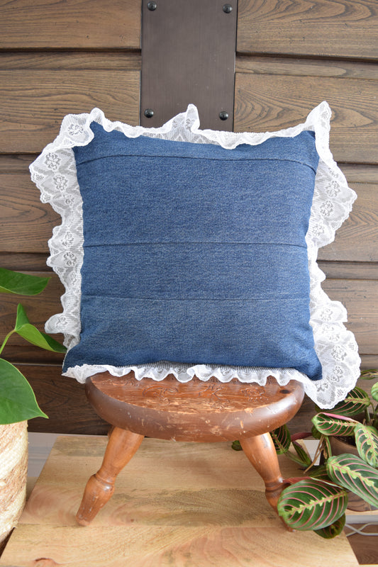 Denim pillow cover with with lace