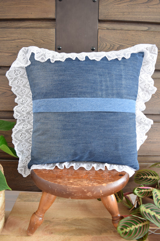 Denim pillow cover with with lace