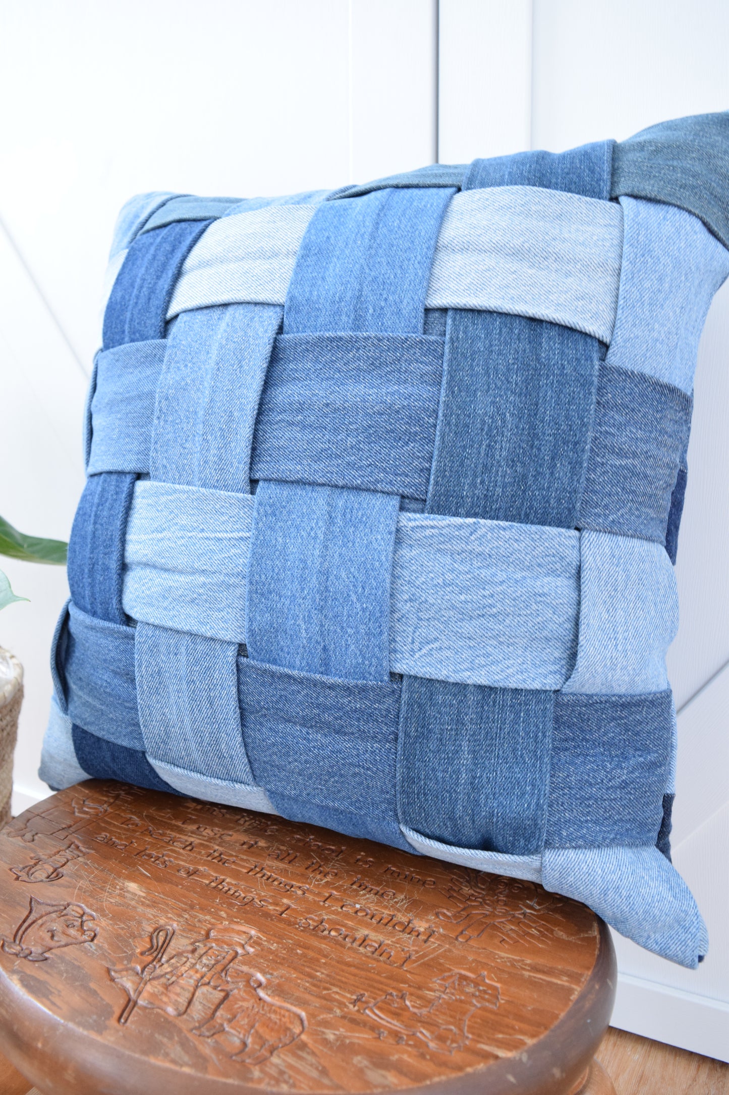 Denim Pillow Cover 18'' x 18'' Basket Weave