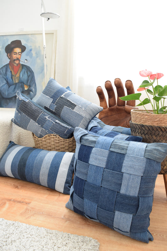 Denim Pillow Cover 18'' x 18'' Basket Weave