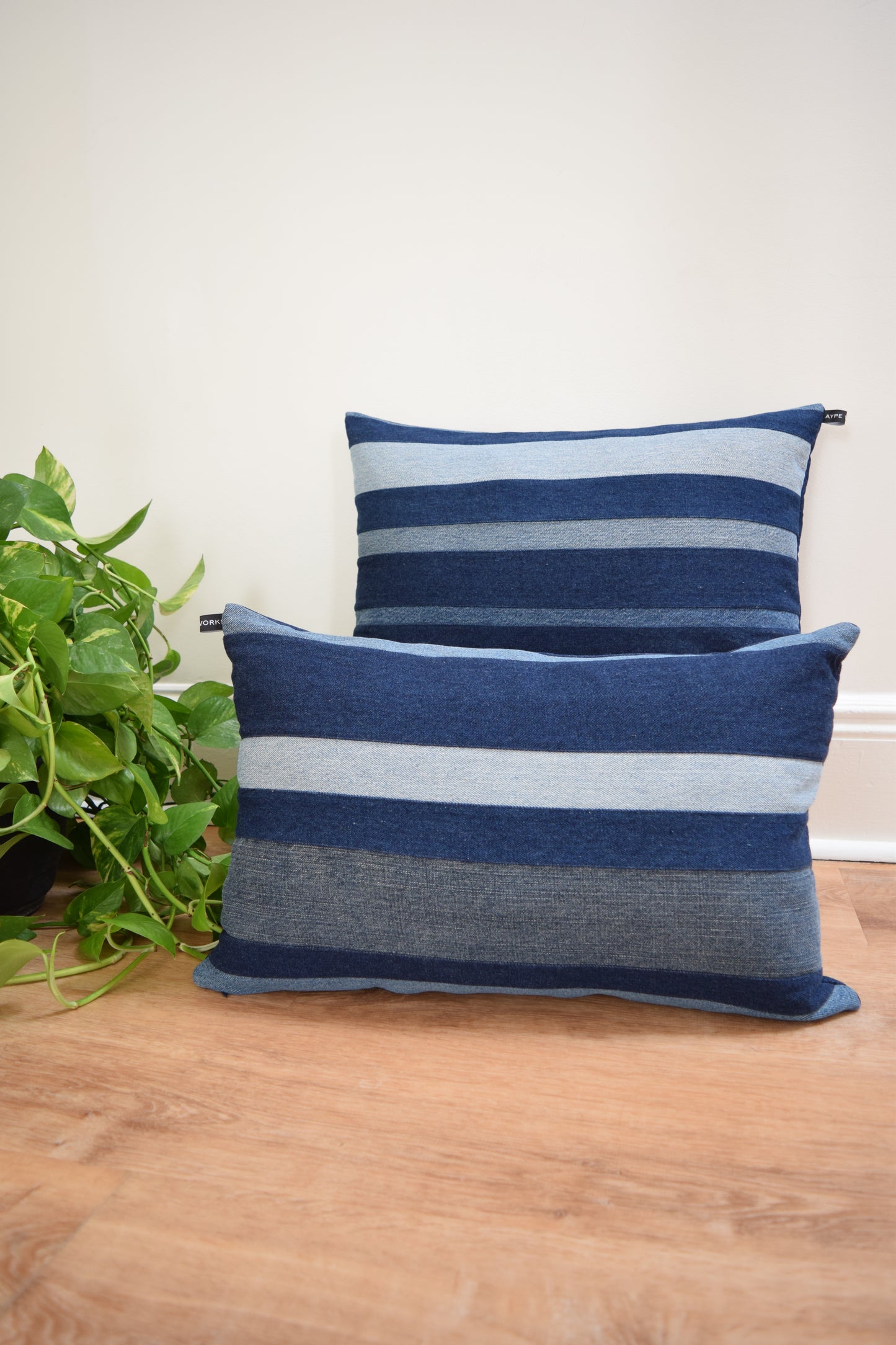 striped denim pillow 14'' x 22''