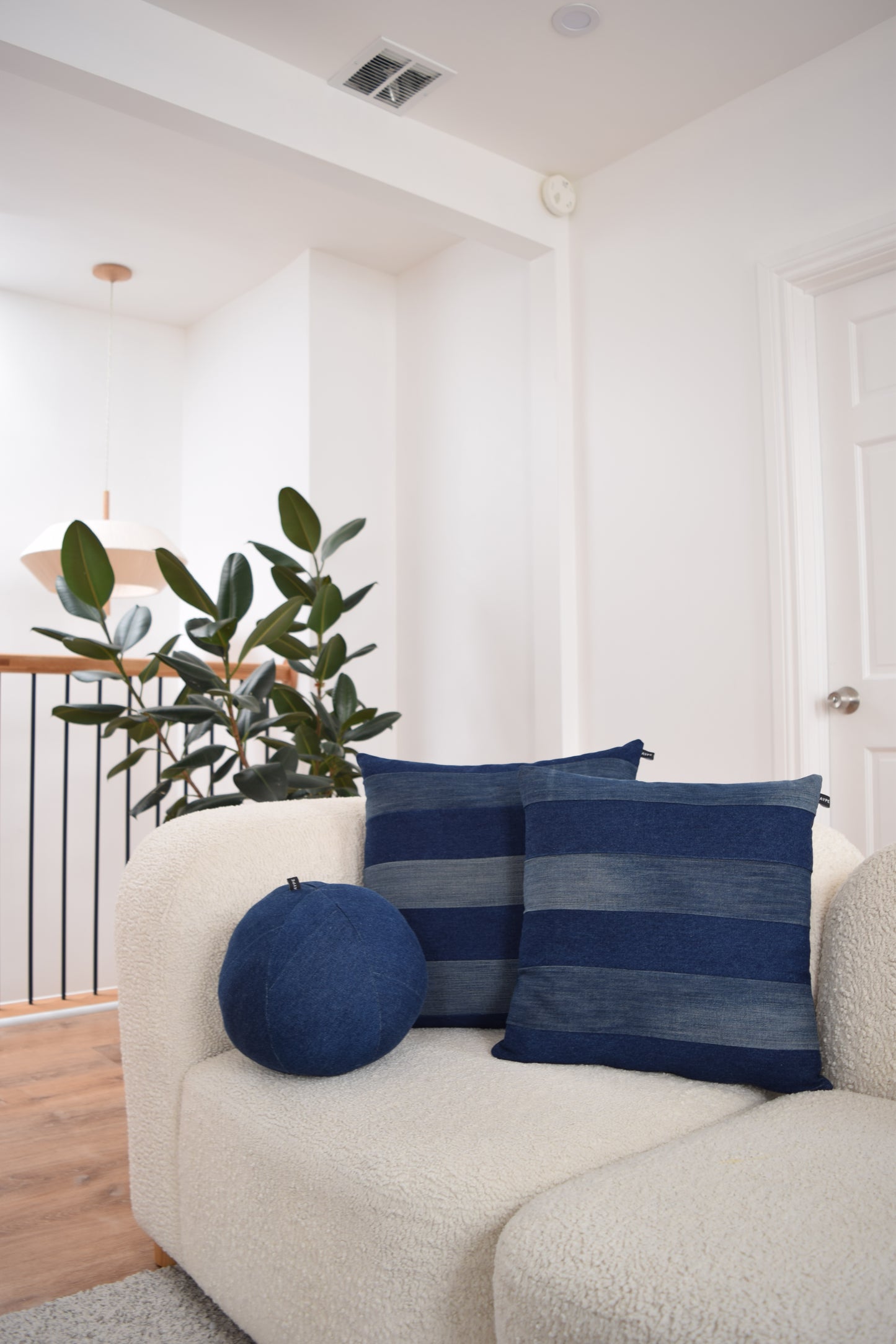 striped denim pillow cover