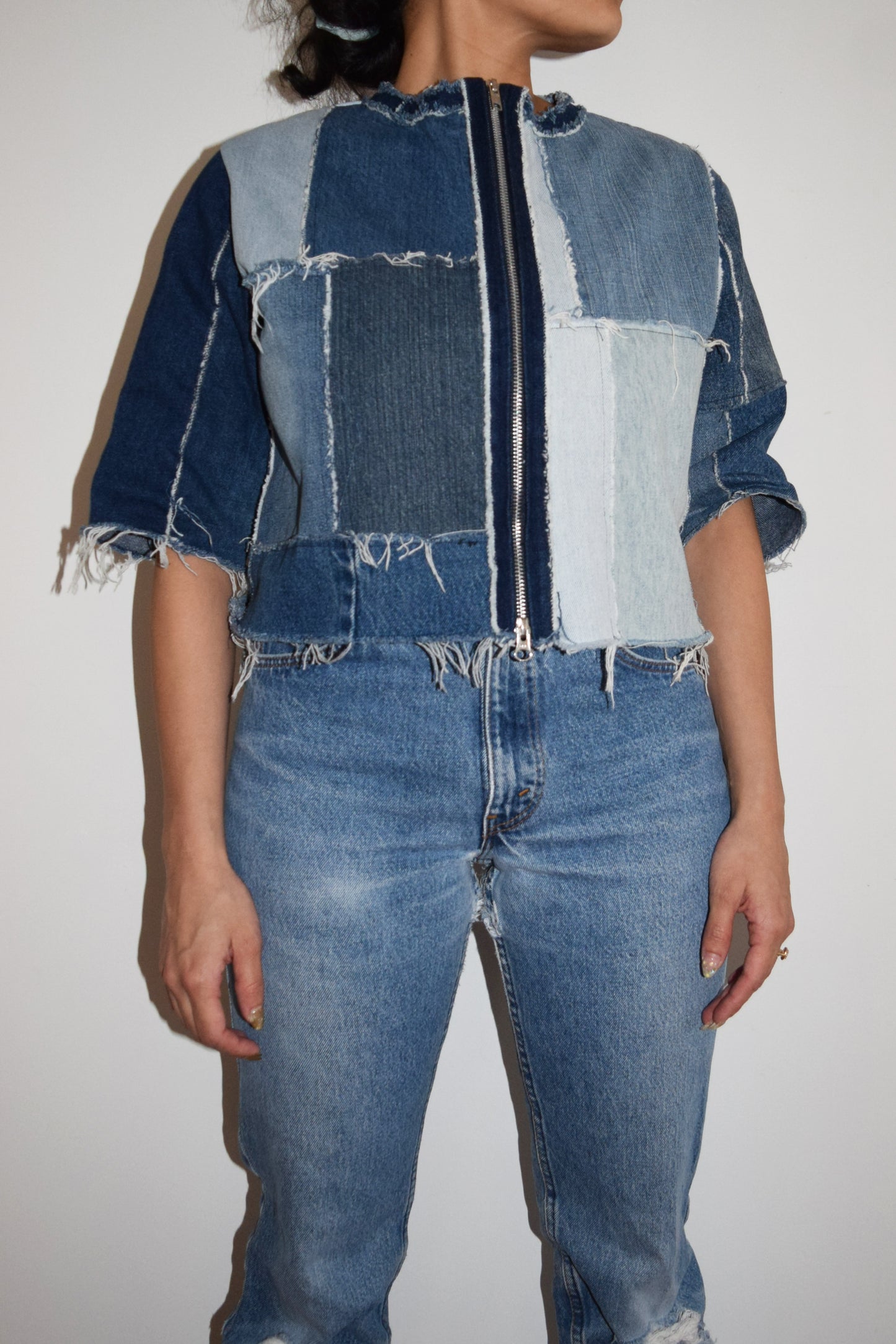 Denim Zipper Top