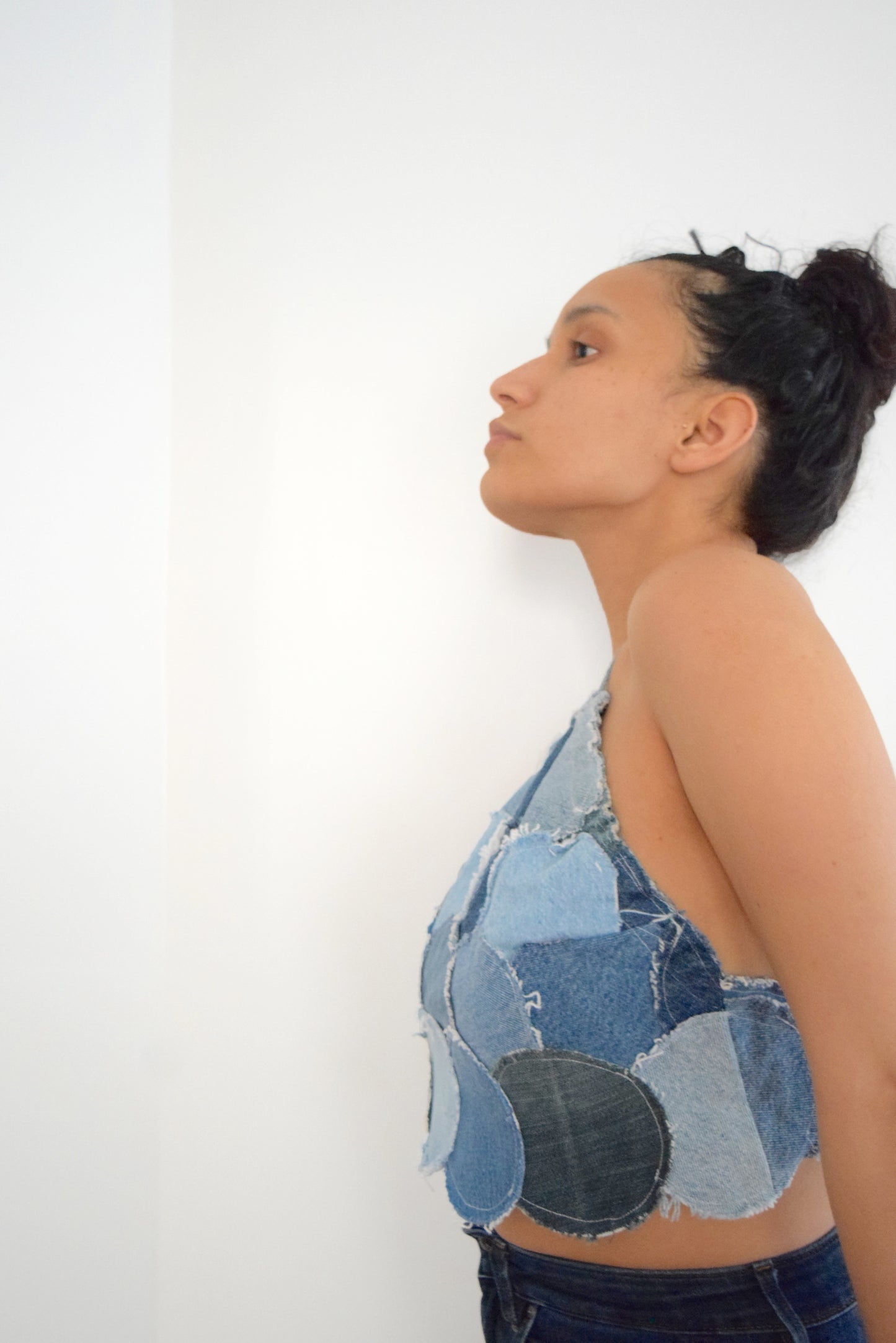 Denim Halter Top (Circle Patchwork)