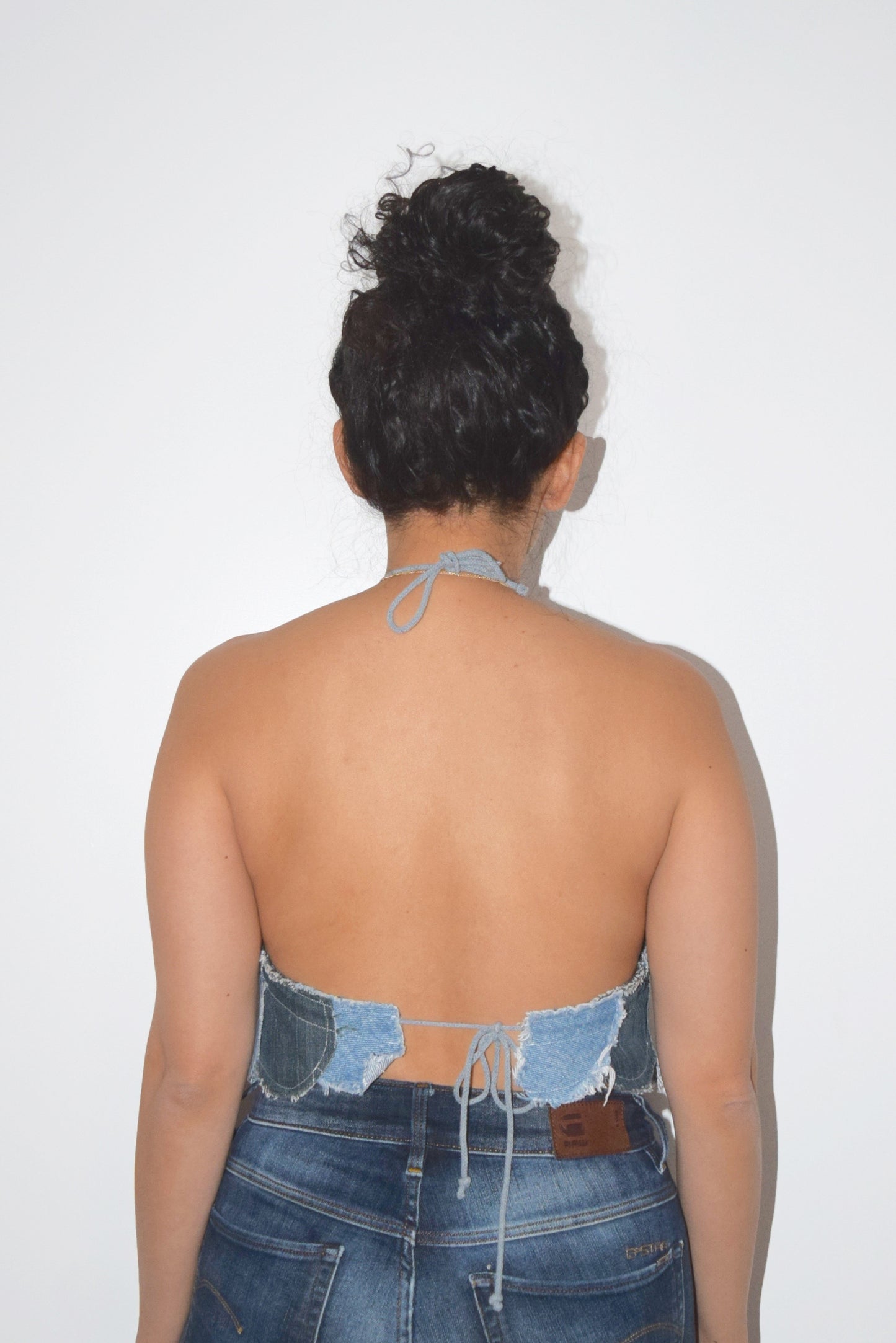 Denim Halter Top (Circle Patchwork)