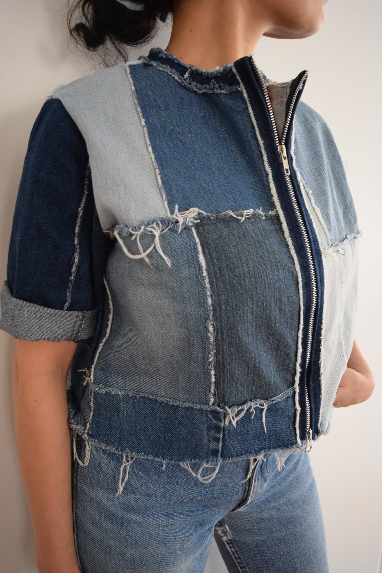 Denim Zipper Top