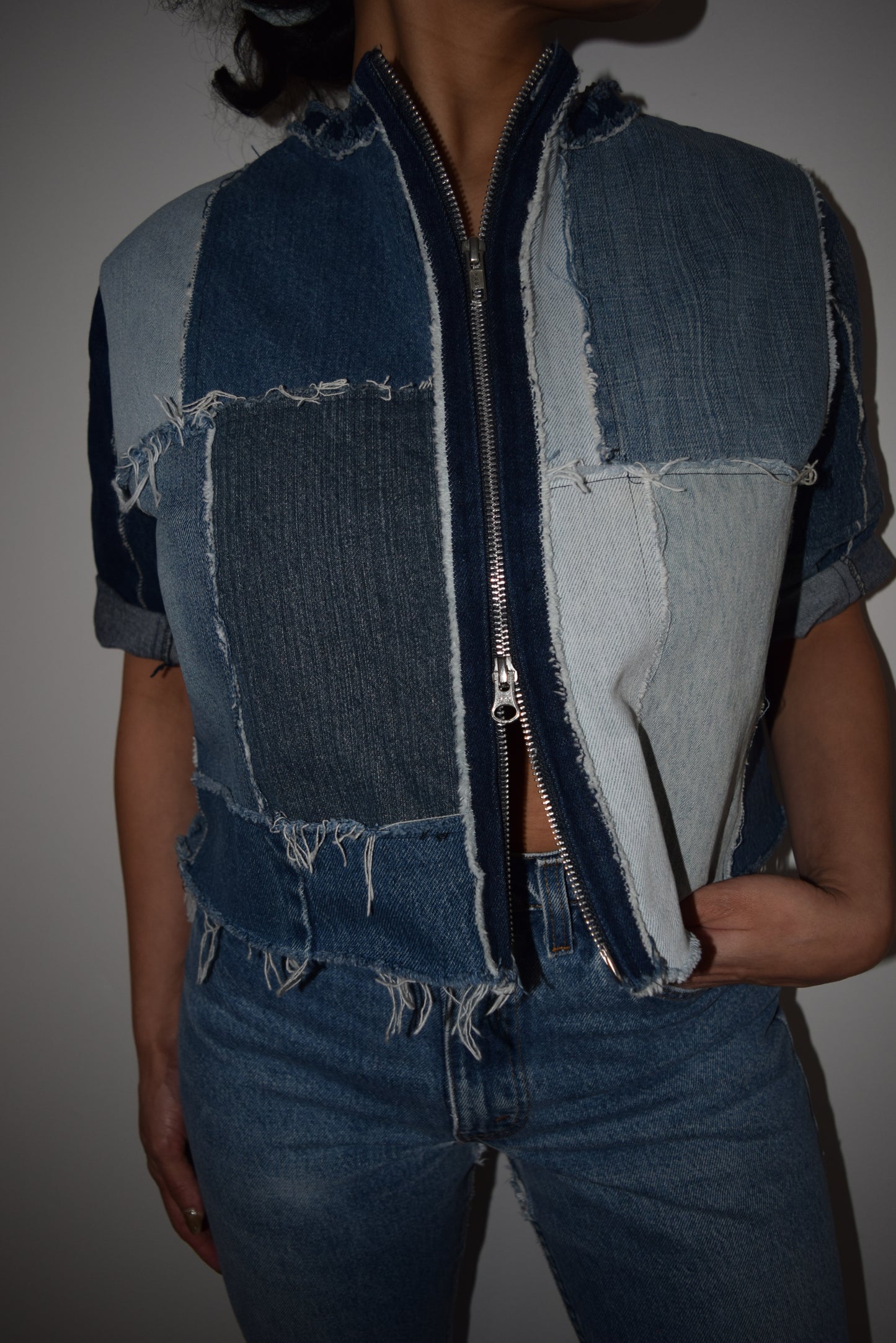 Denim Zipper Top