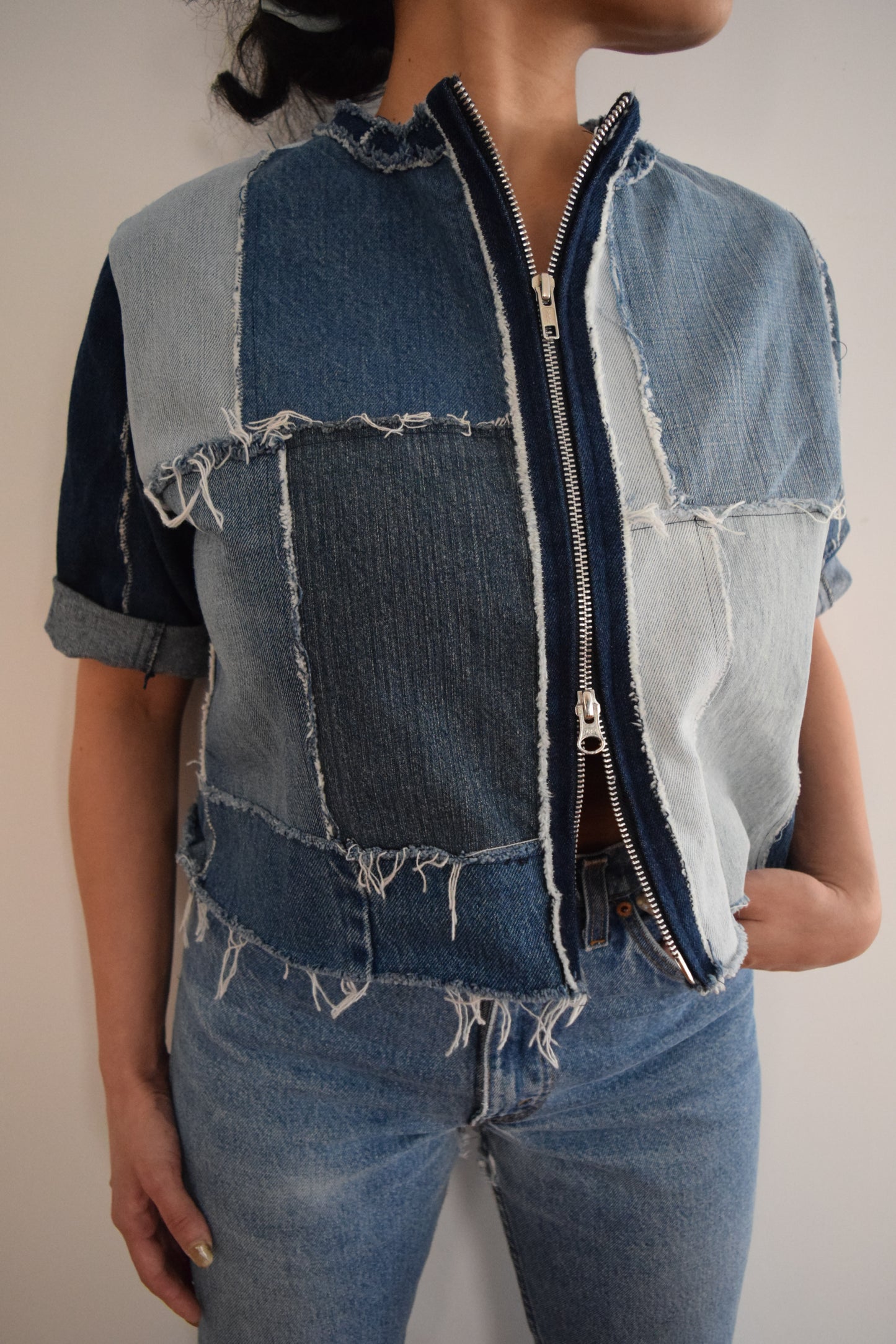 Denim Zipper Top