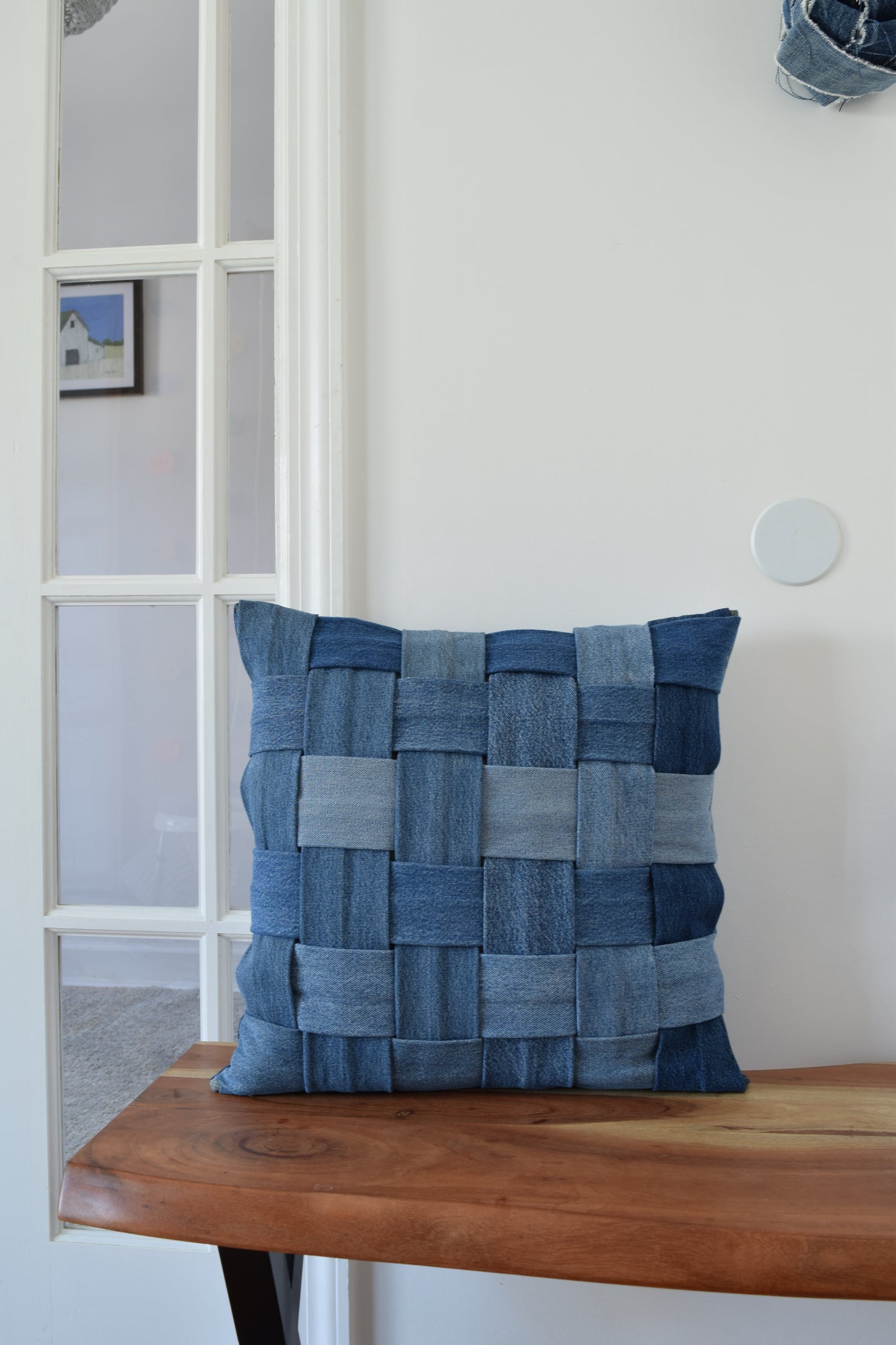 basketweave denim pillow cover 18"" X 18 "