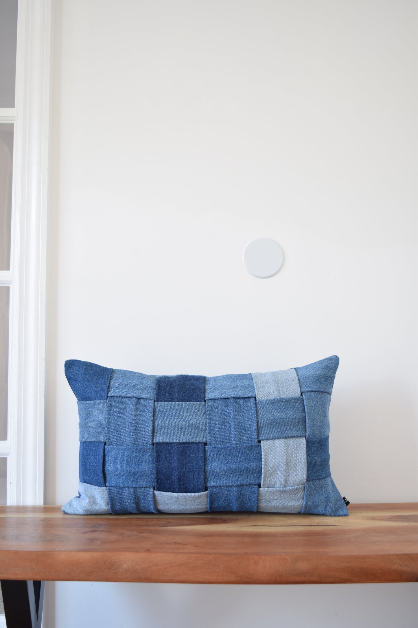 basketweave denim pillow cover 12'' x 20 ''