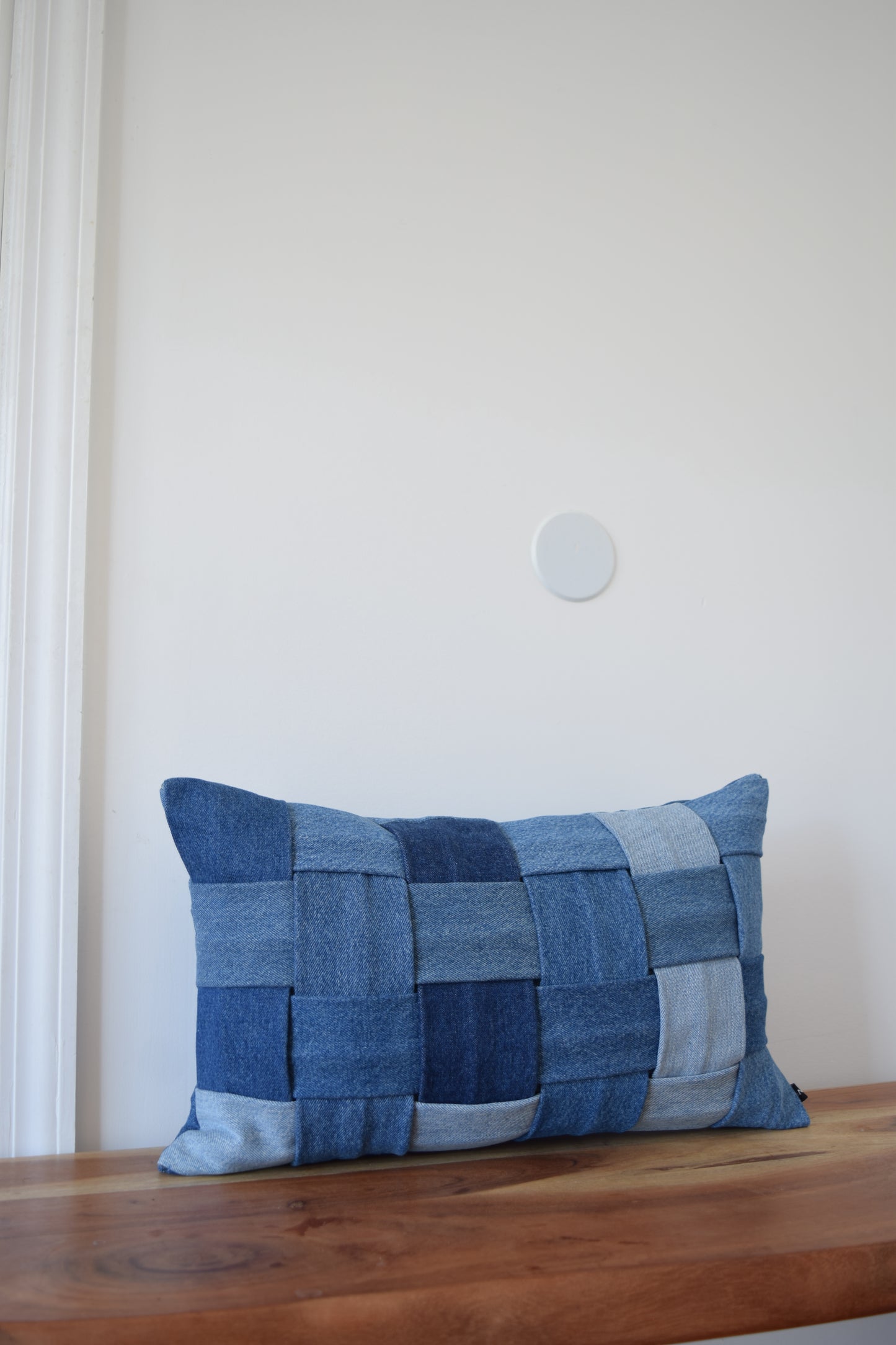 basketweave denim pillow cover 12'' x 20 ''