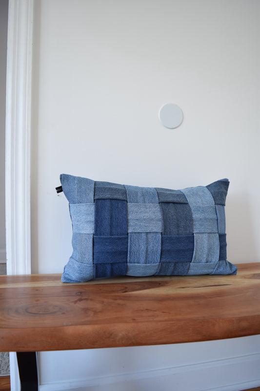 basketweave denim pillow cover 12'' x 20 ''