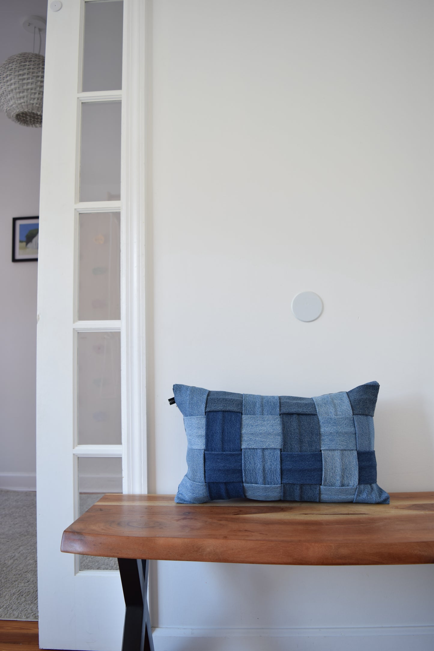 basketweave denim pillow cover 12'' x 20 ''