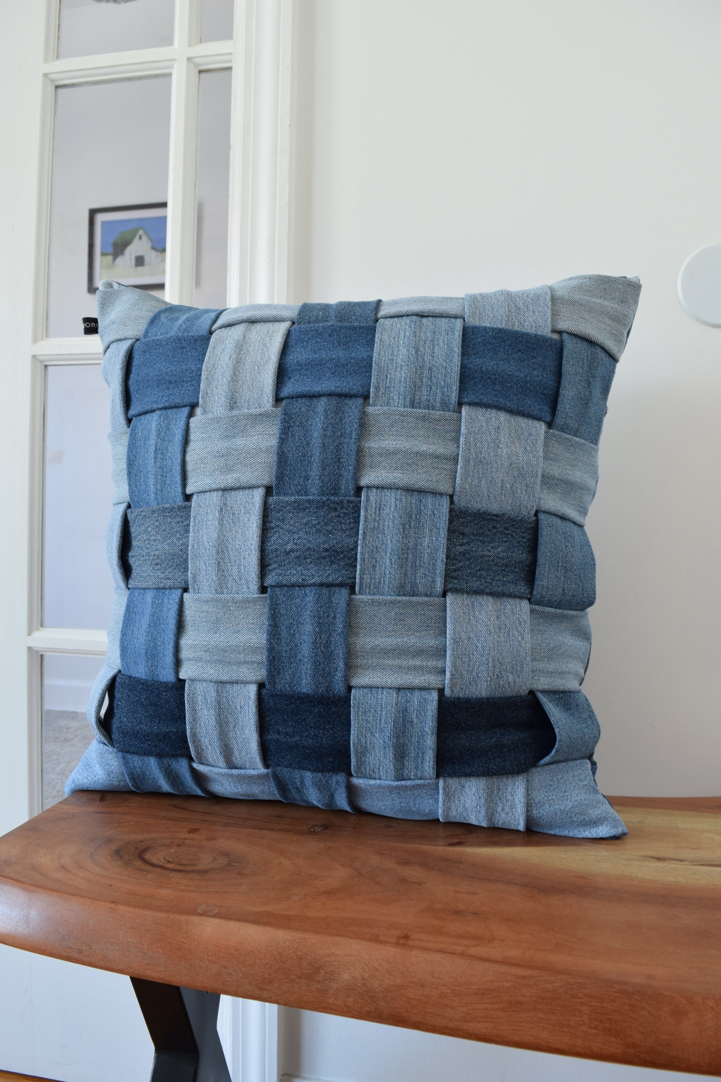 basketweave denim pillow cover 20'' X 20 ''