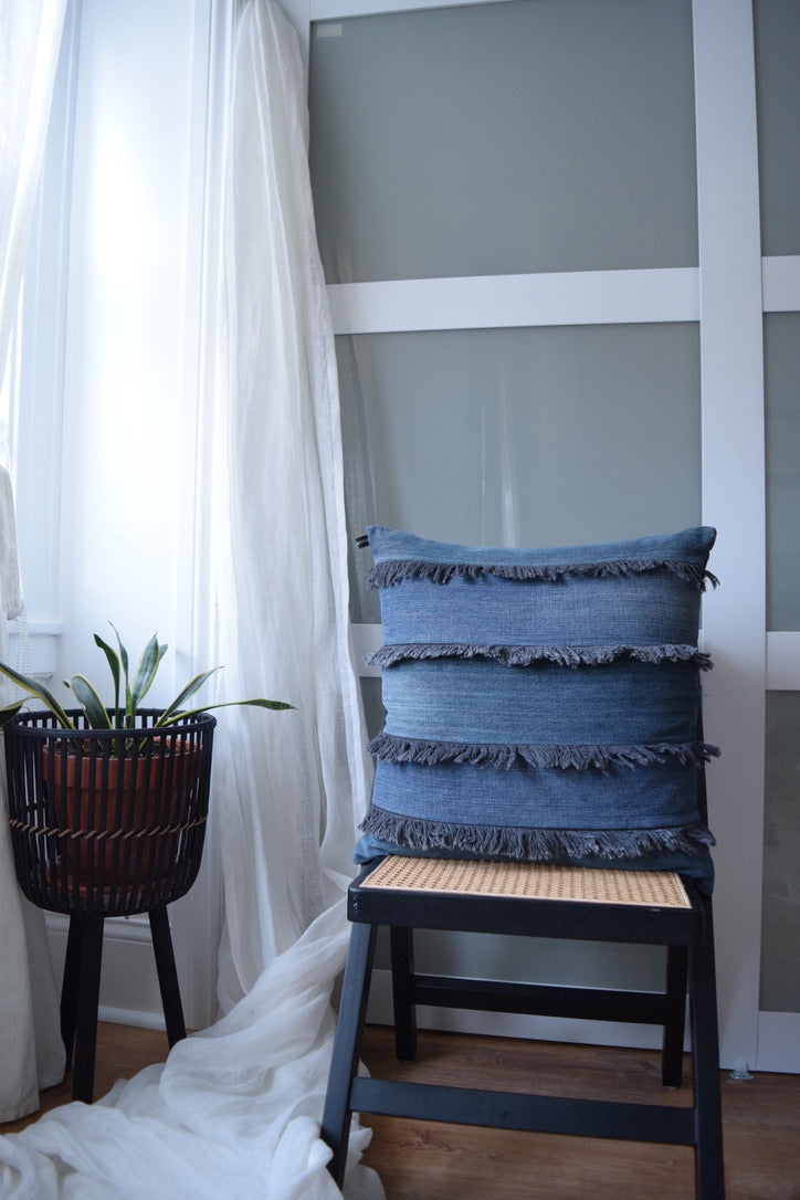 Denim Fringe Pillow Cover 20'' x 20''