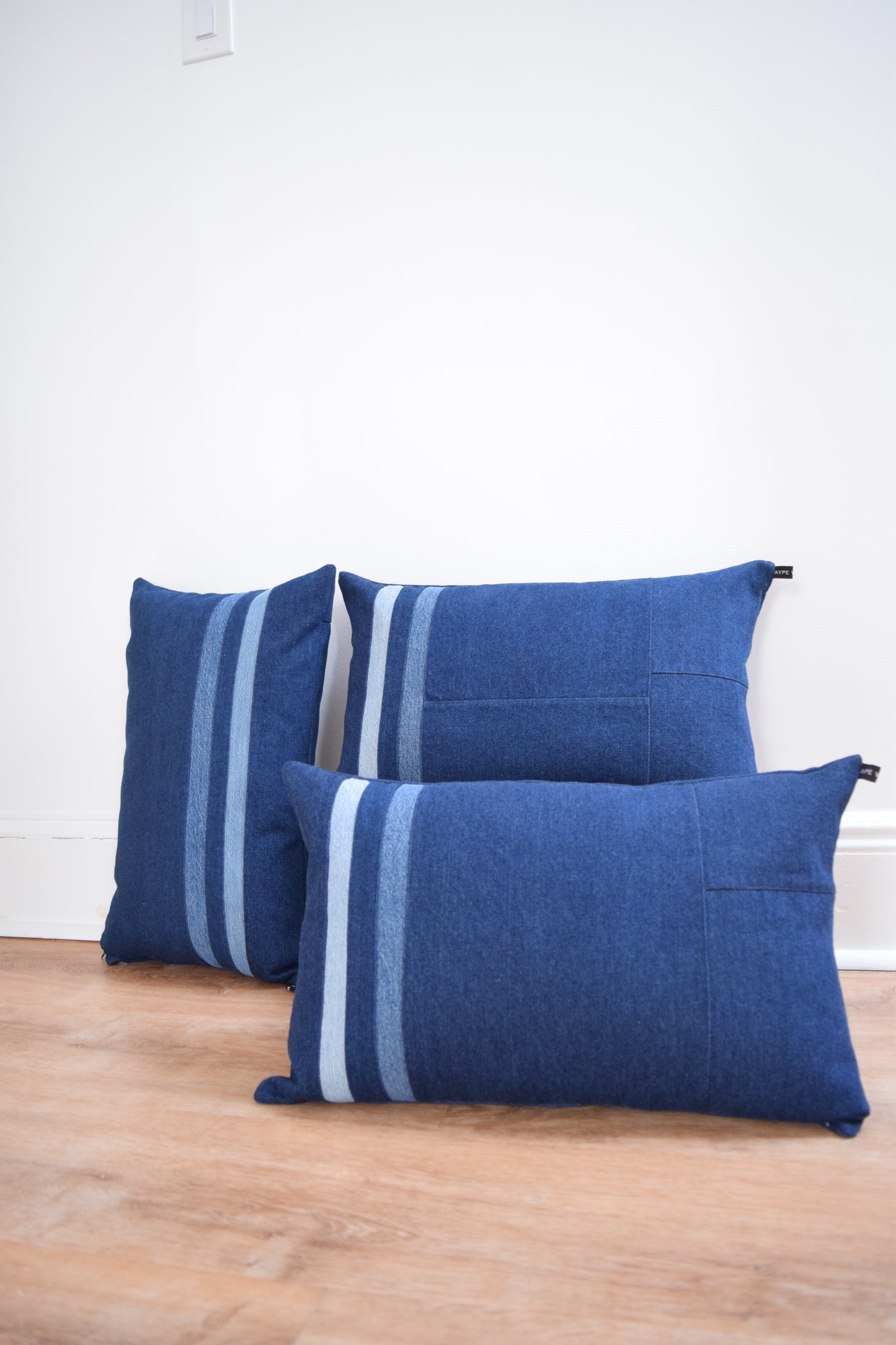 Striped Denim Pillow 14'' x 22''