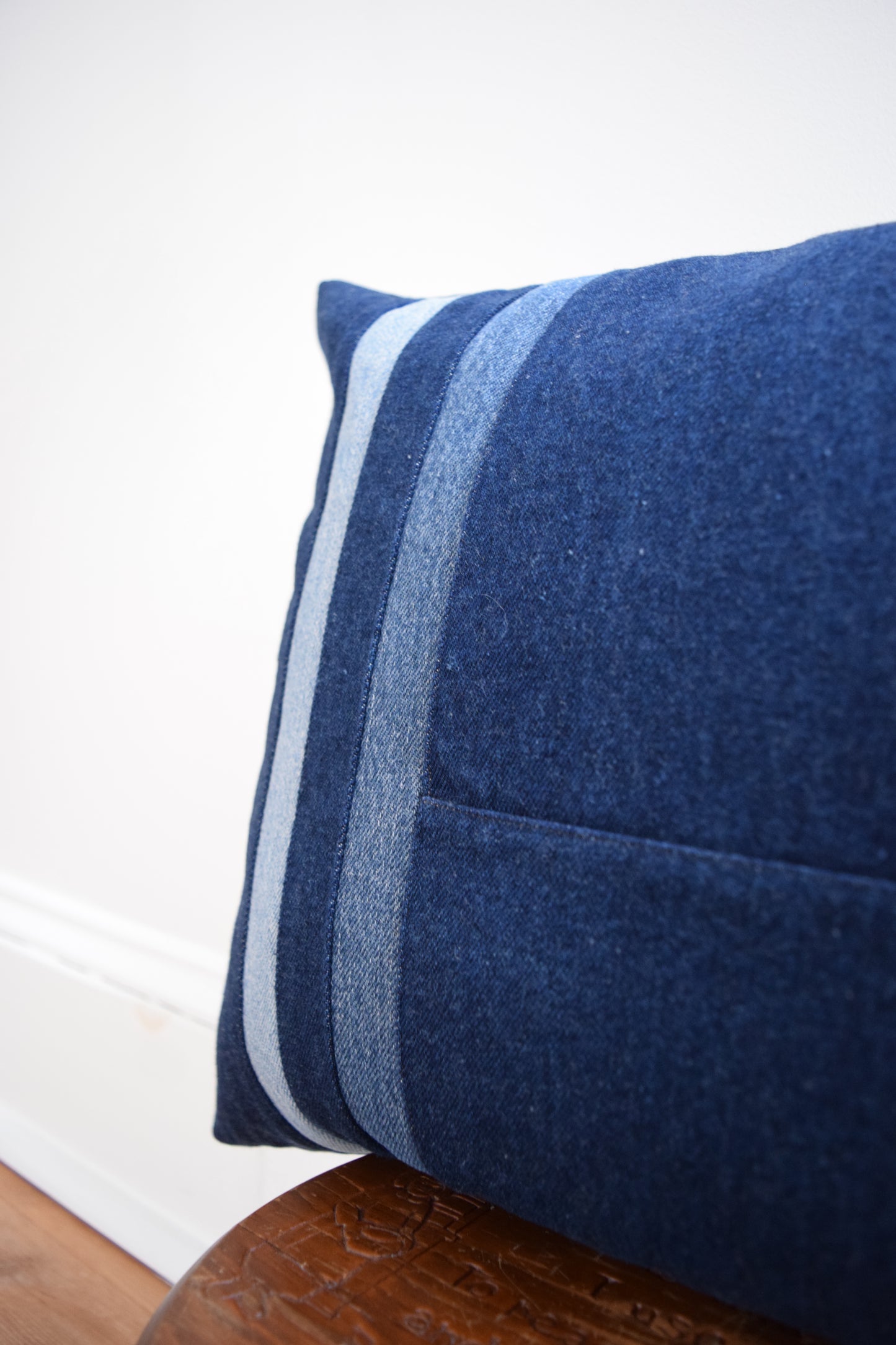 Striped Denim Pillow 14'' x 22''