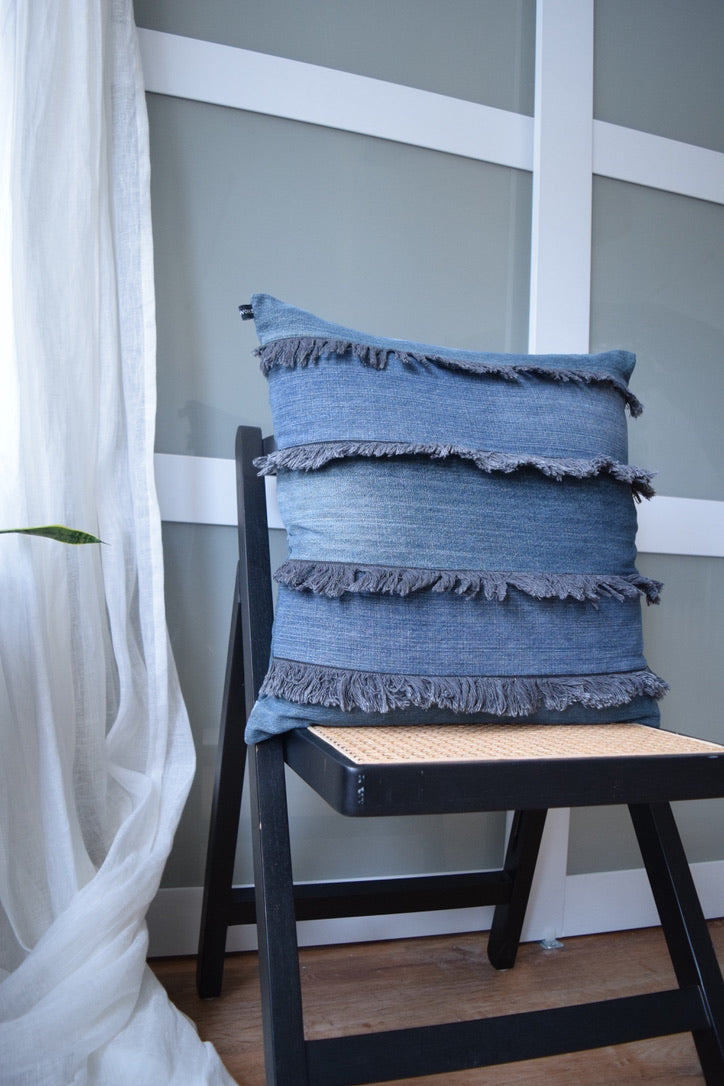 Denim Fringe Pillow Cover 20'' x 20''