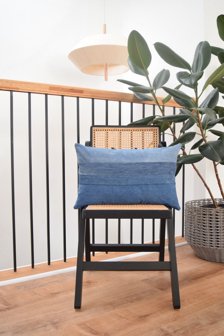 Denim Fringe Pillow Cover 14'' x 22''