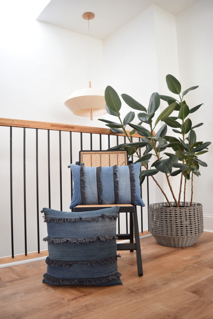 Denim Fringe Pillow Cover 20'' x 20''