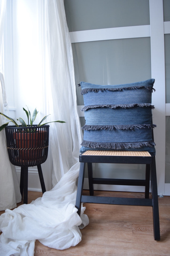 Denim Fringe Pillow Cover 20'' x 20''