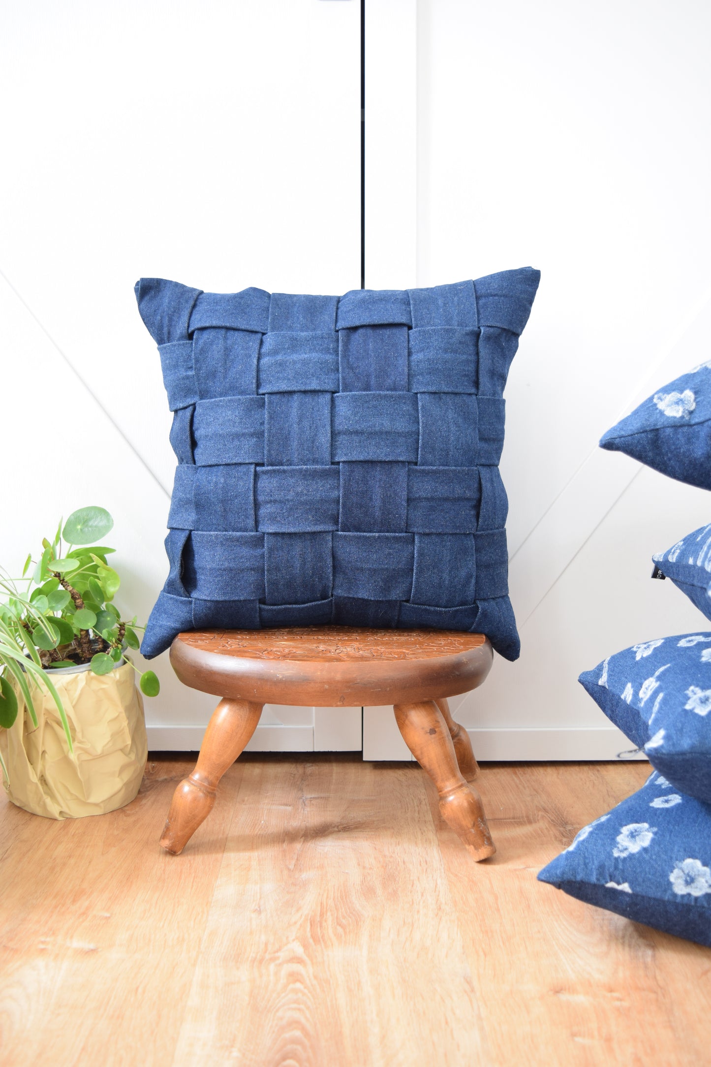 Denim Pillow Cover 18'' x 18'' Basket Weave