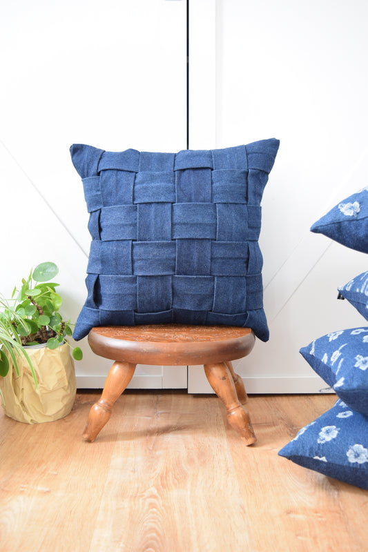 Denim Pillow Cover 18'' x 18'' Basket Weave