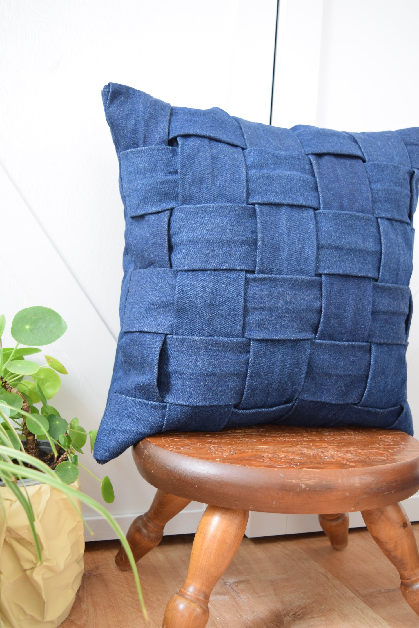 Denim Pillow Cover 18'' x 18'' Basket Weave