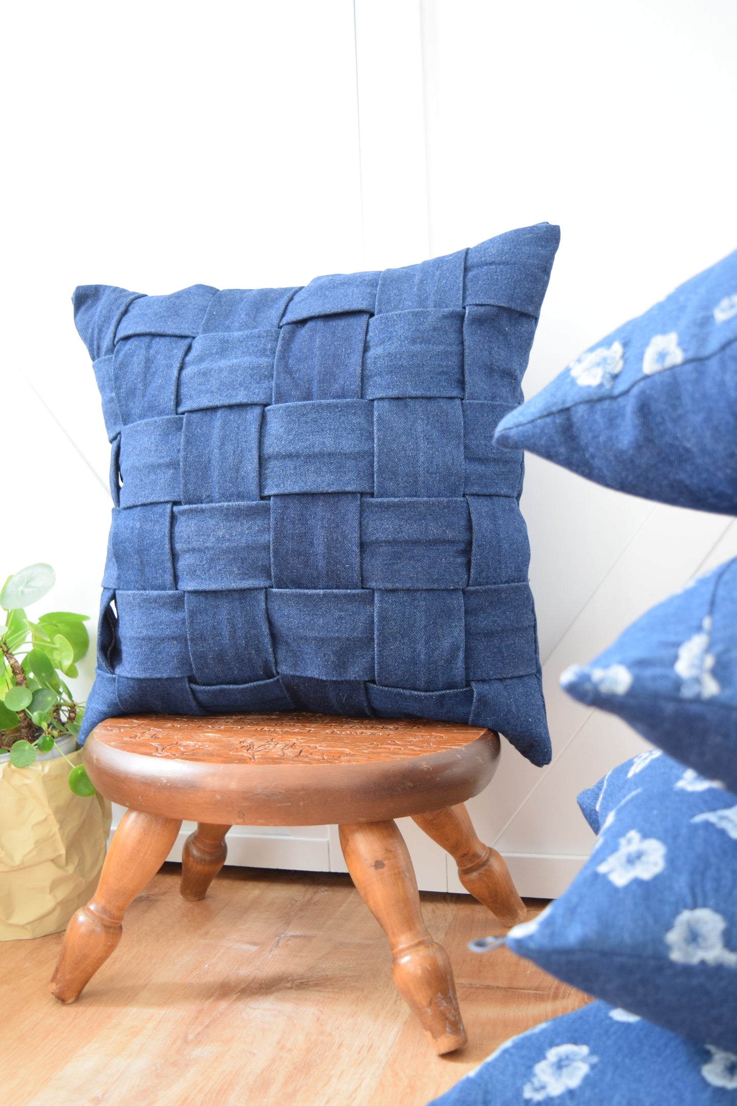 Denim Pillow Cover 18'' x 18'' Basket Weave