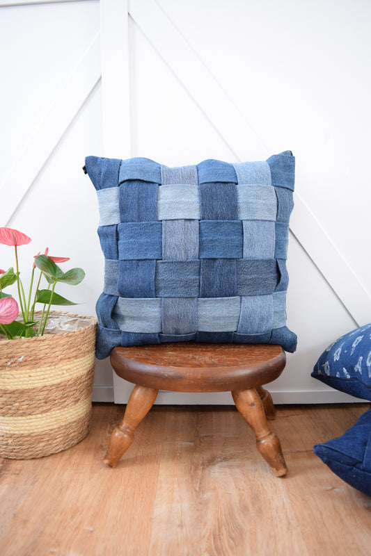 Denim Pillow Cover 18'' x 18'' Basket Weave