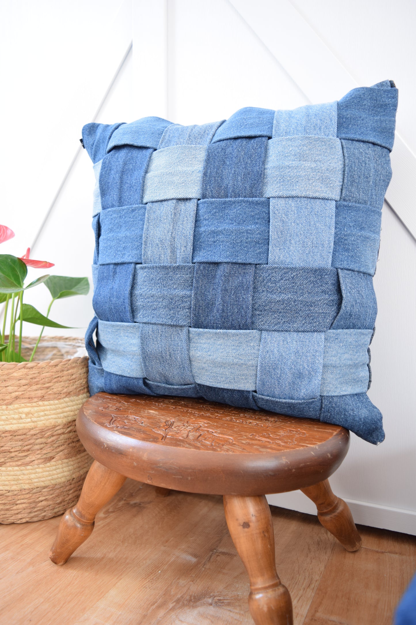 Denim Pillow Cover 18'' x 18'' Basket Weave