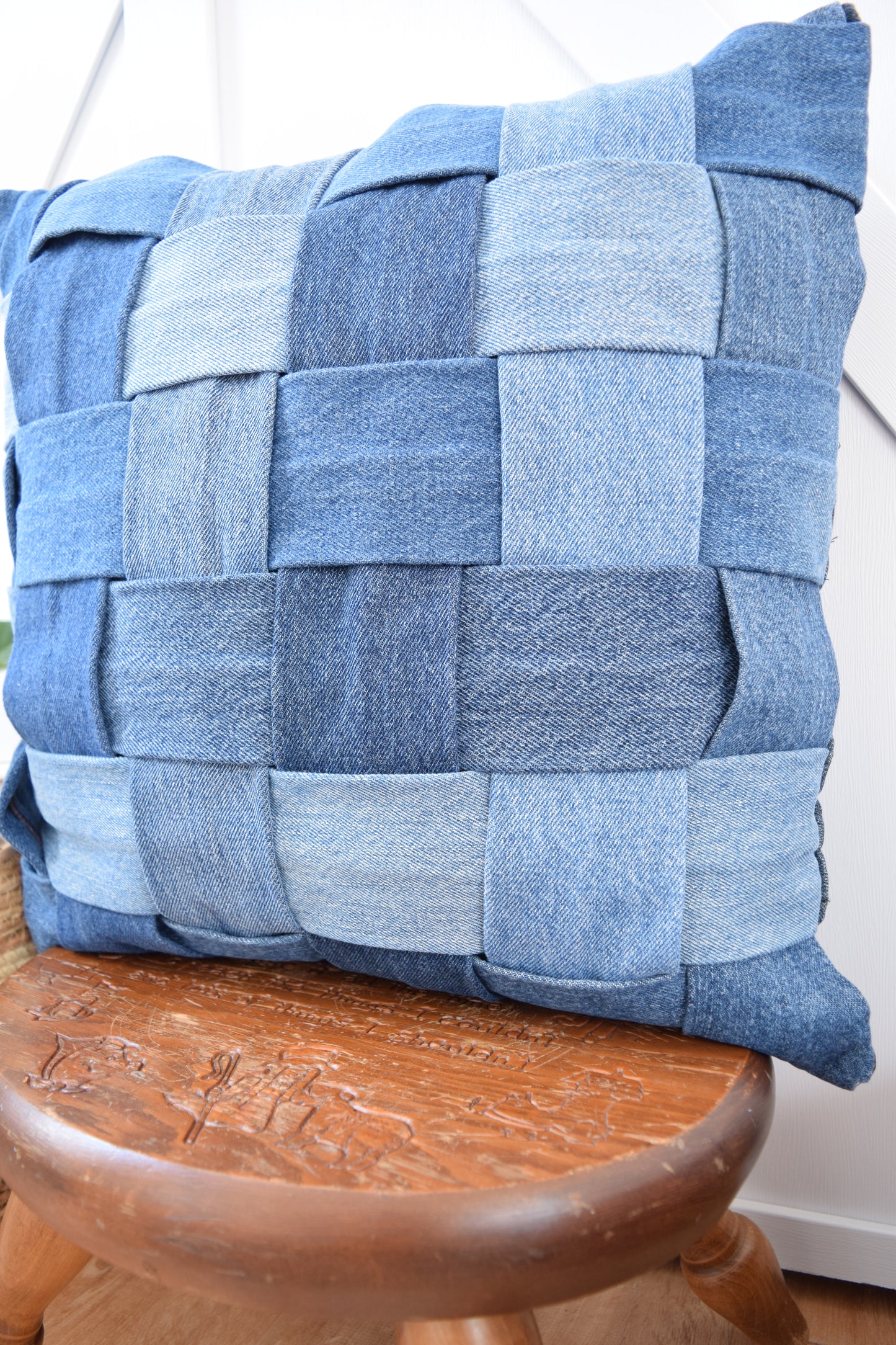 Denim Pillow Cover 18'' x 18'' Basket Weave