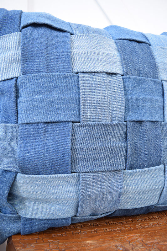 Denim Pillow Cover 18'' x 18'' Basket Weave