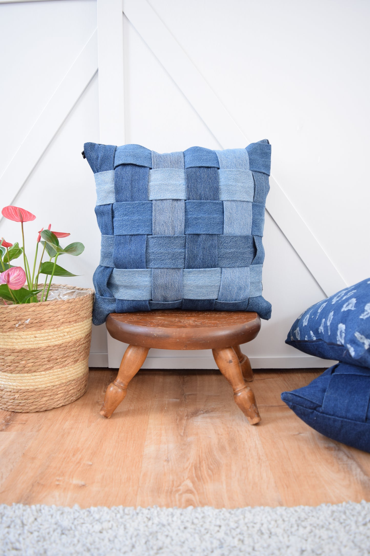 Denim Pillow Cover 18'' x 18'' Basket Weave