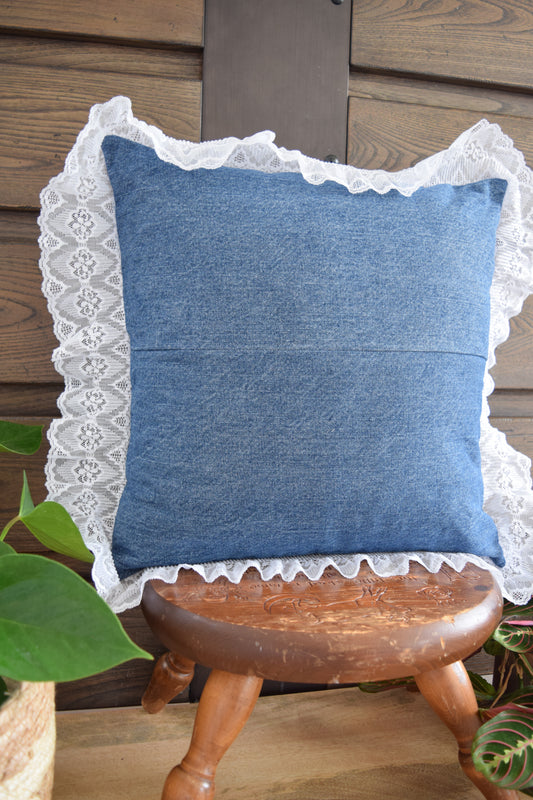 Denim pillow cover with with lace