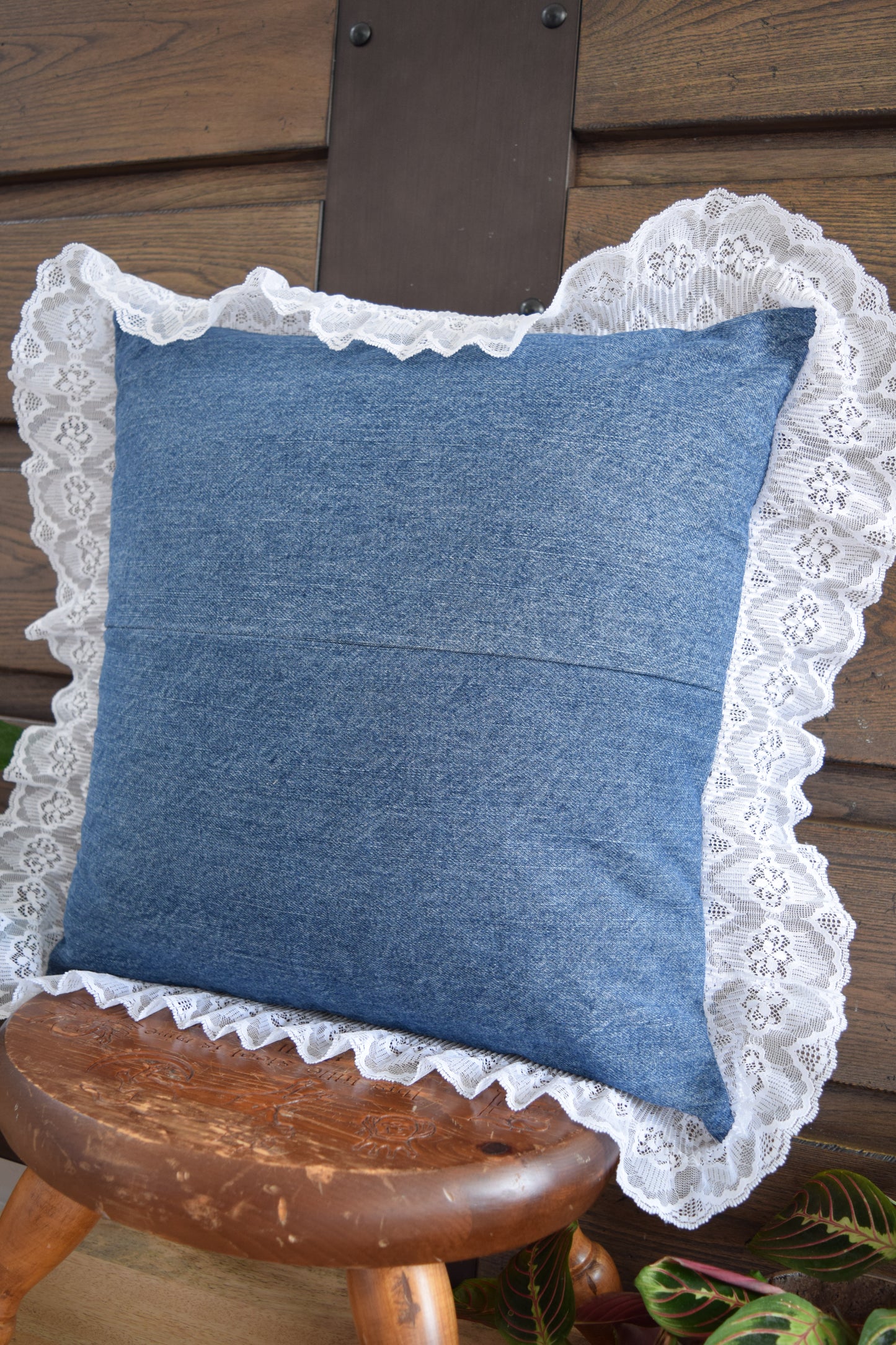 Denim pillow cover with with lace