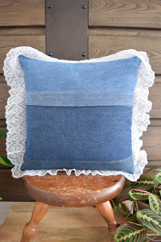 Denim pillow cover with with lace