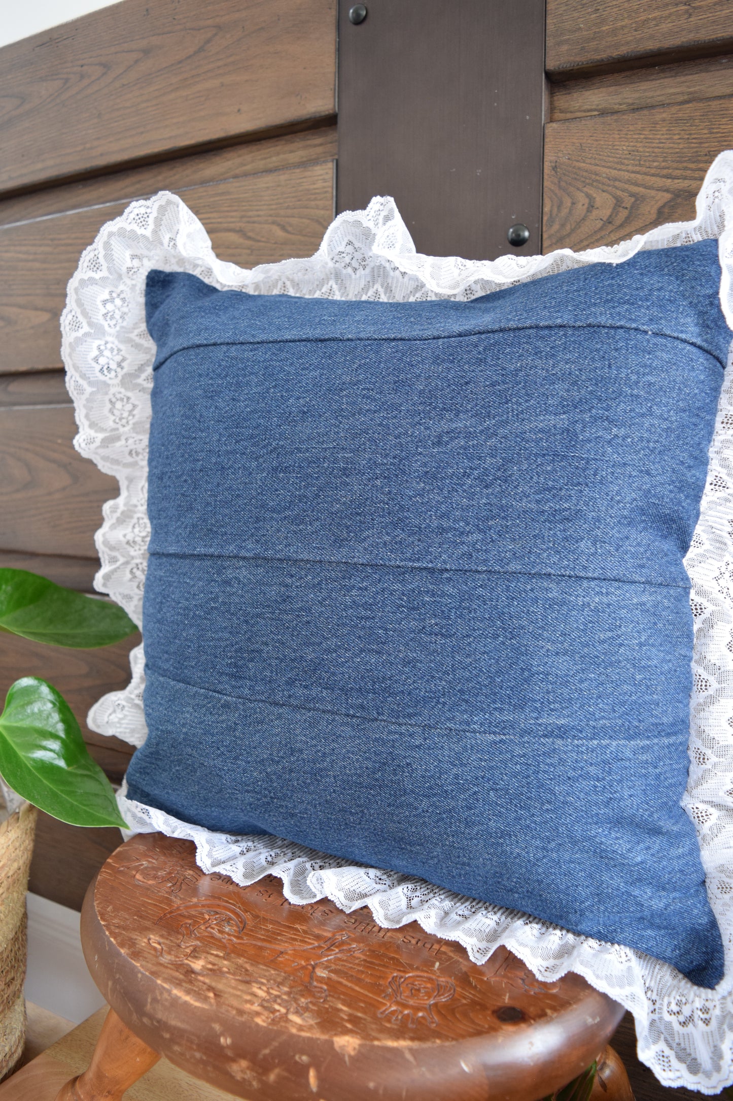 Denim pillow cover with with lace