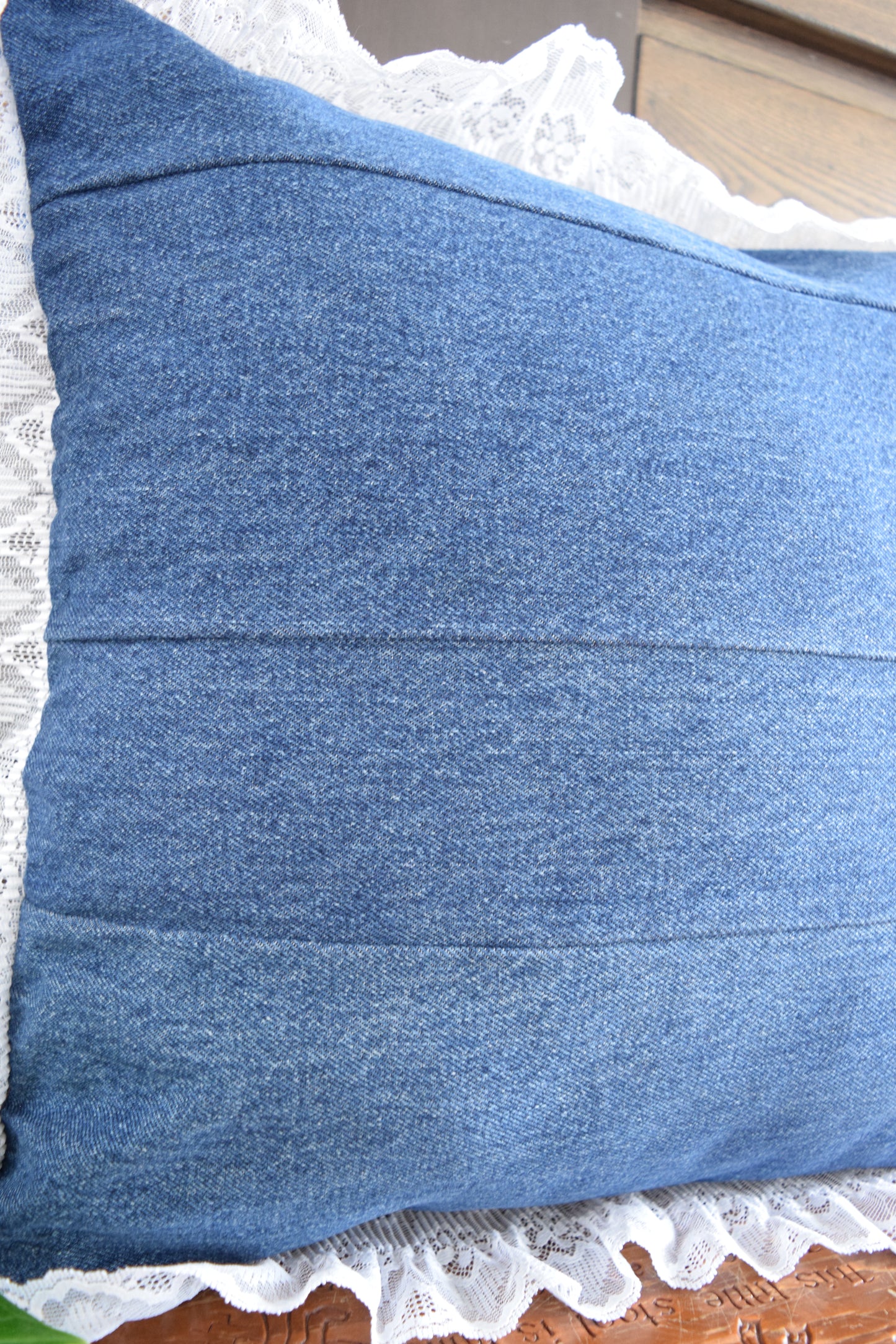 Denim pillow cover with with lace