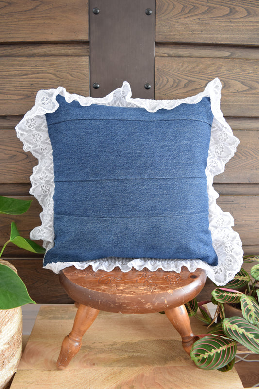 Denim pillow cover with with lace