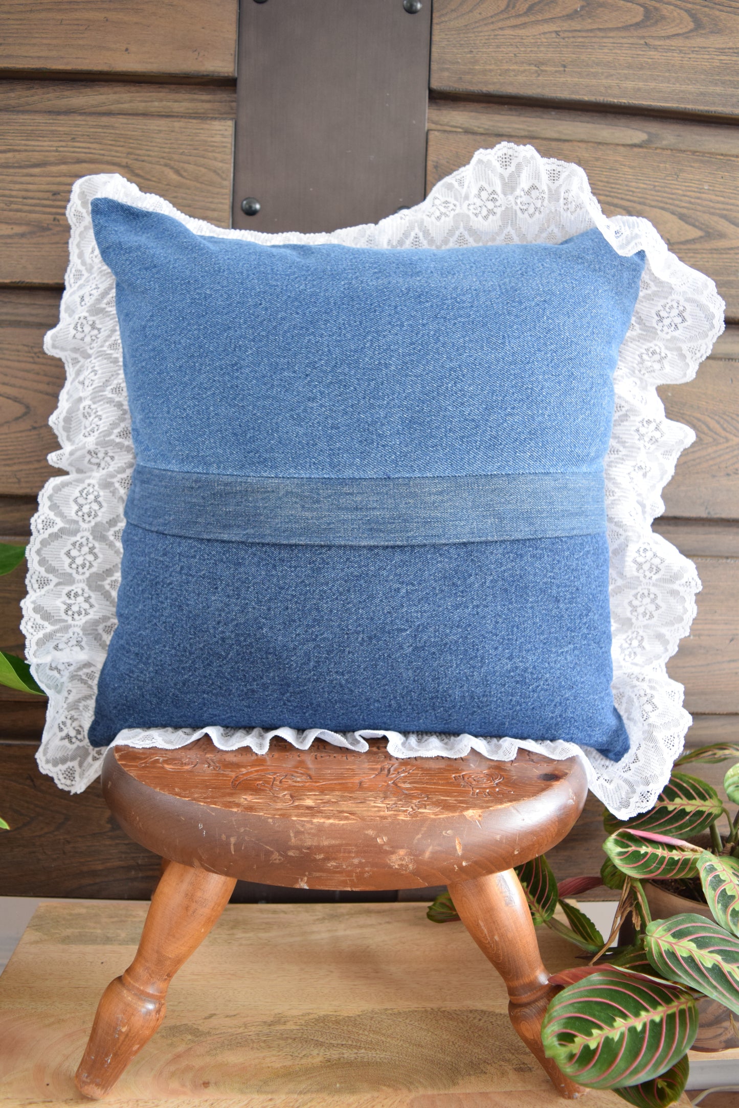 Denim pillow cover with with lace