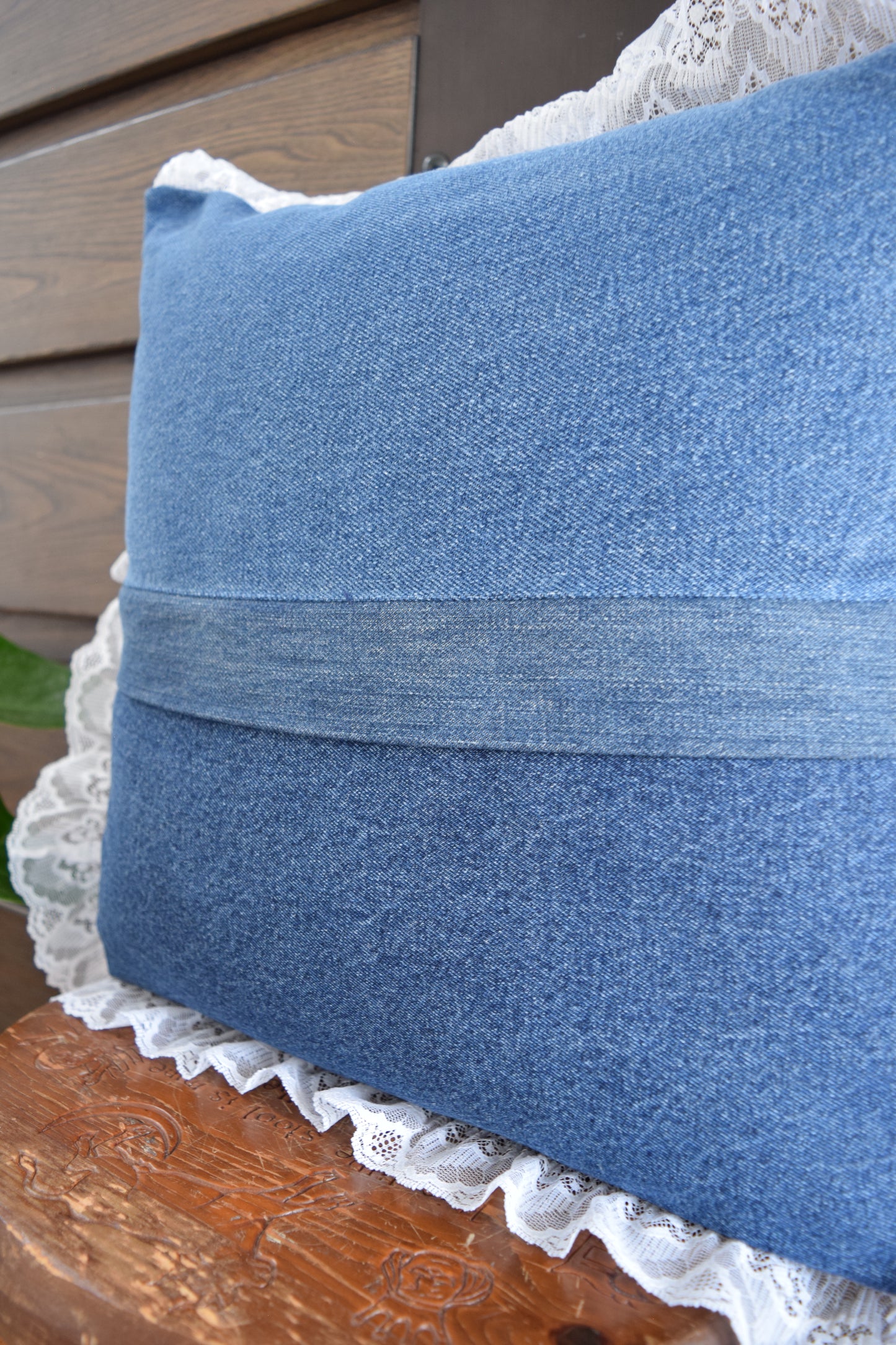 Denim pillow cover with with lace