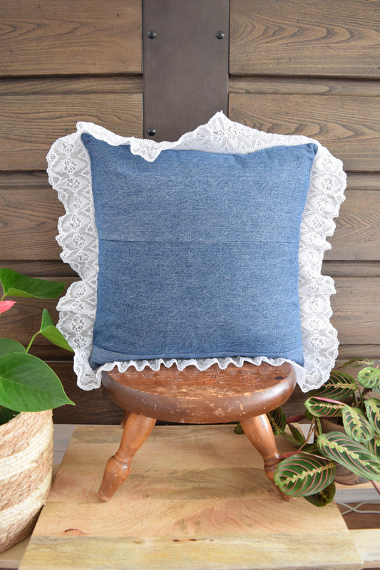 Denim pillow cover with with lace