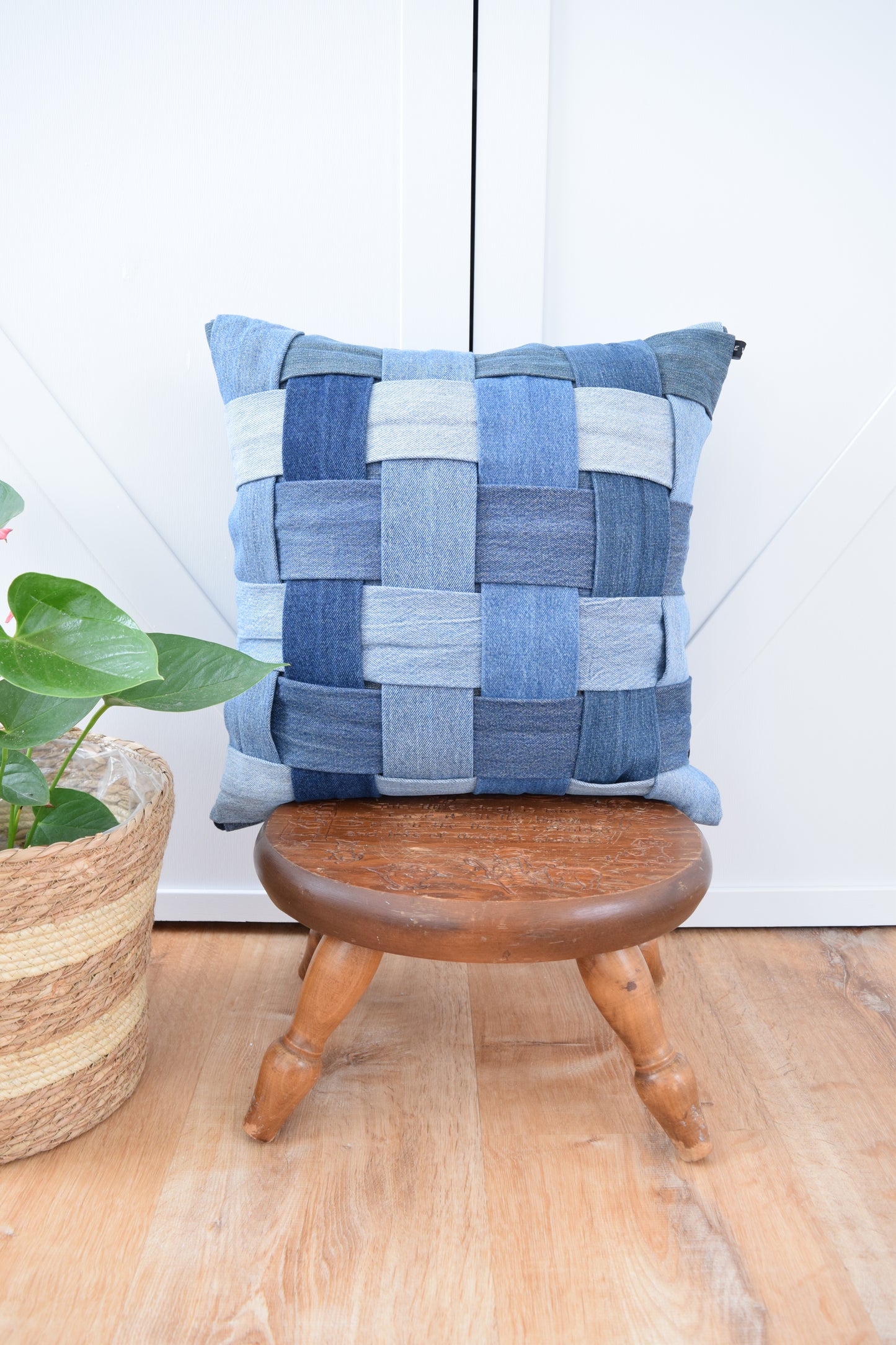 Denim Pillow Cover 18'' x 18'' Basket Weave