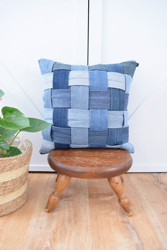 Denim Pillow Cover 18'' x 18'' Basket Weave